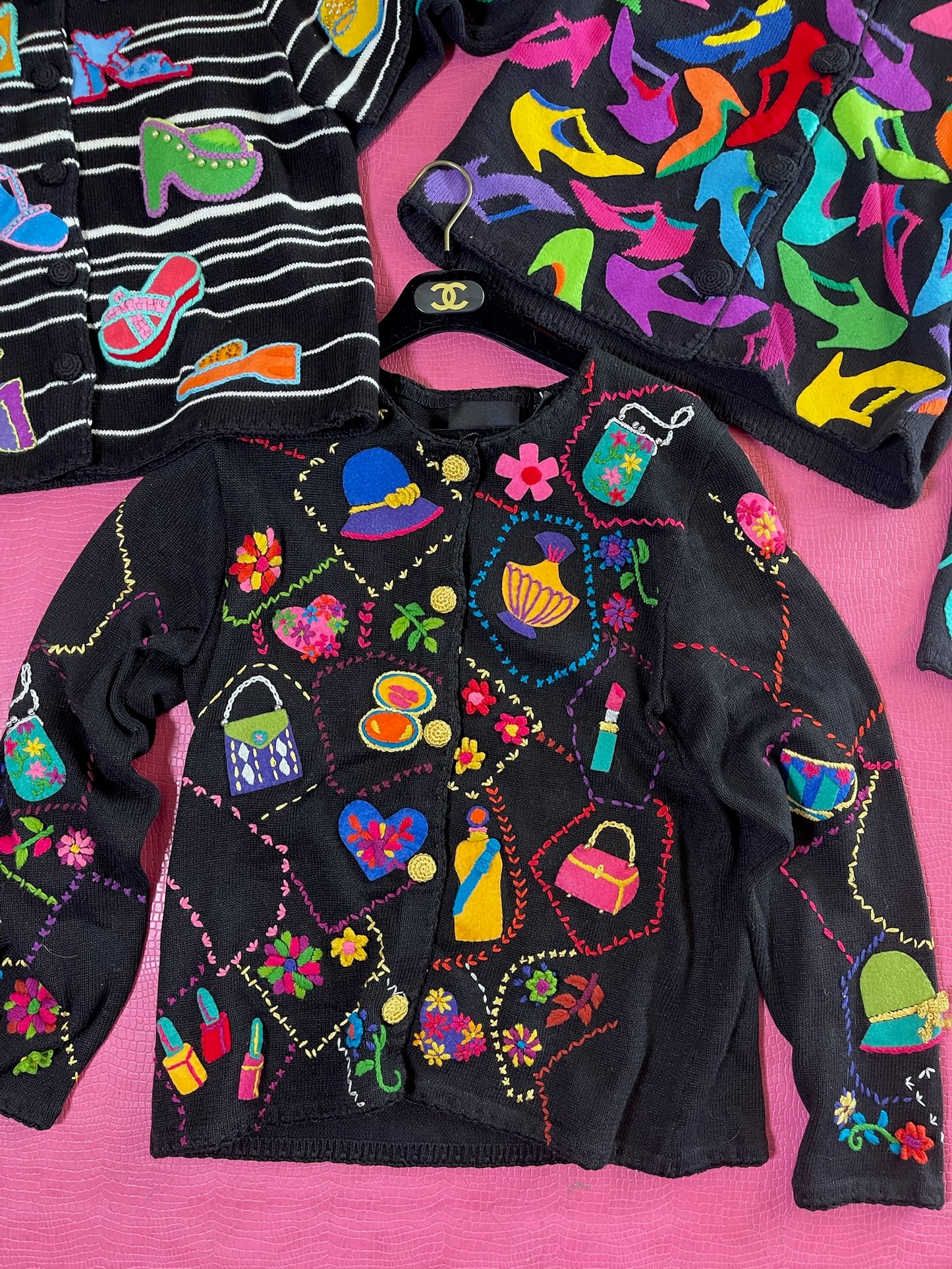 Vintage 1998 "Michael Simon" Lipstick and Purses Novelty Cardigan - Fits Up To Size XL