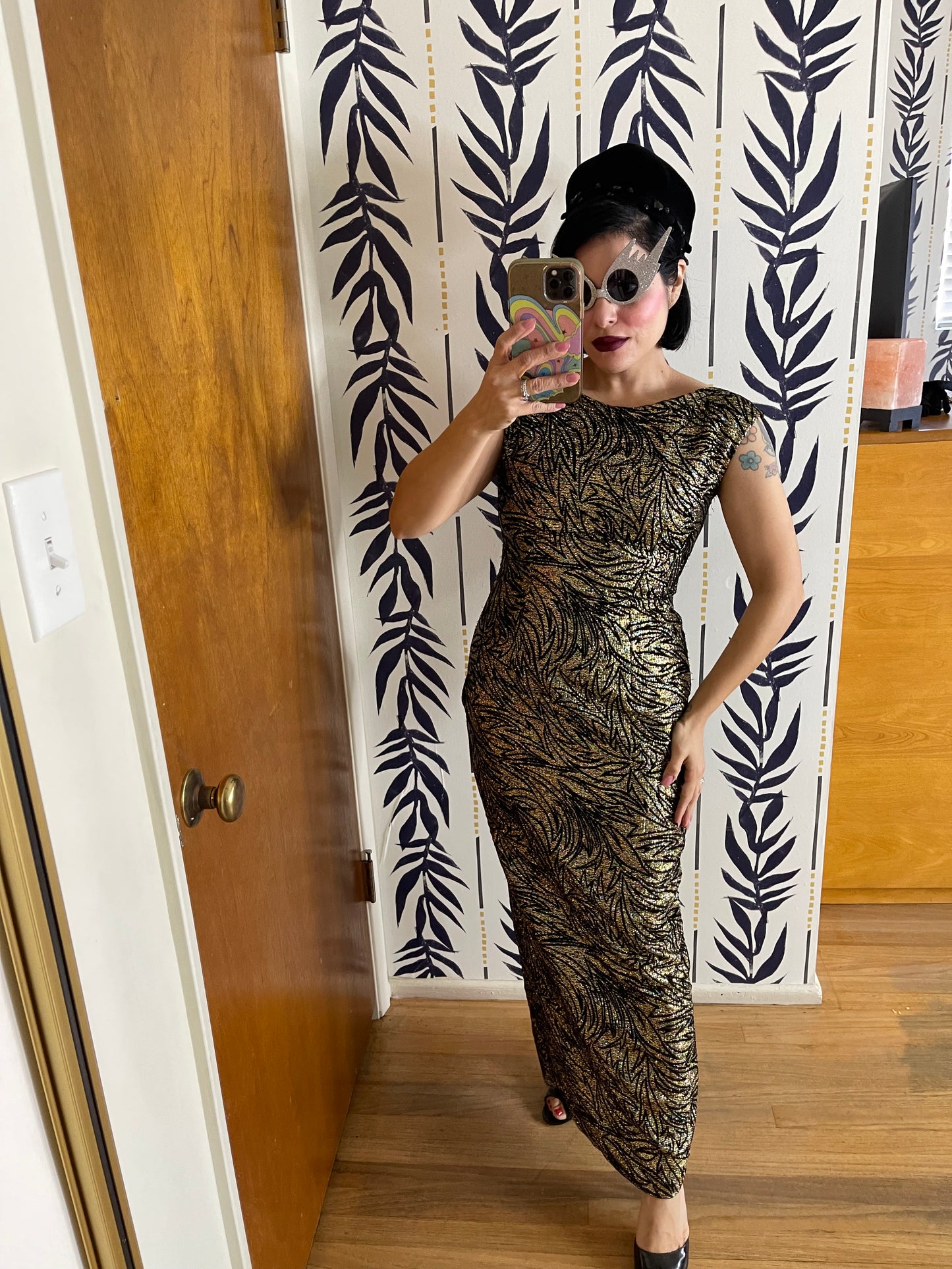 Vintage 80s Meets the 50s/60s Sparkly New Years Eve Abstract Print Maxi Dress Best Fits Sizes S