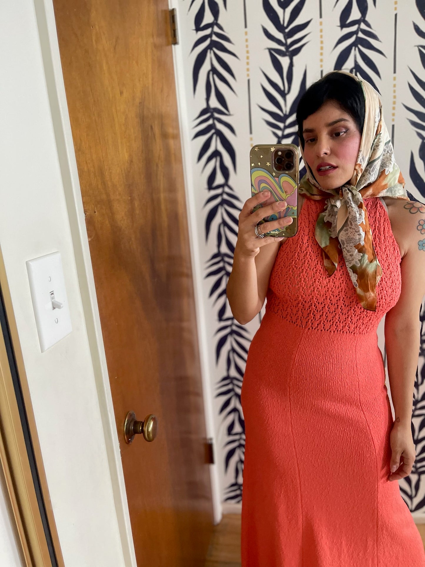 Vintage 60s 70s "Picardo Knits" Salmon Pink Slinky Maxi Dress - Best Fits Sizes XS-M & Possible Size L