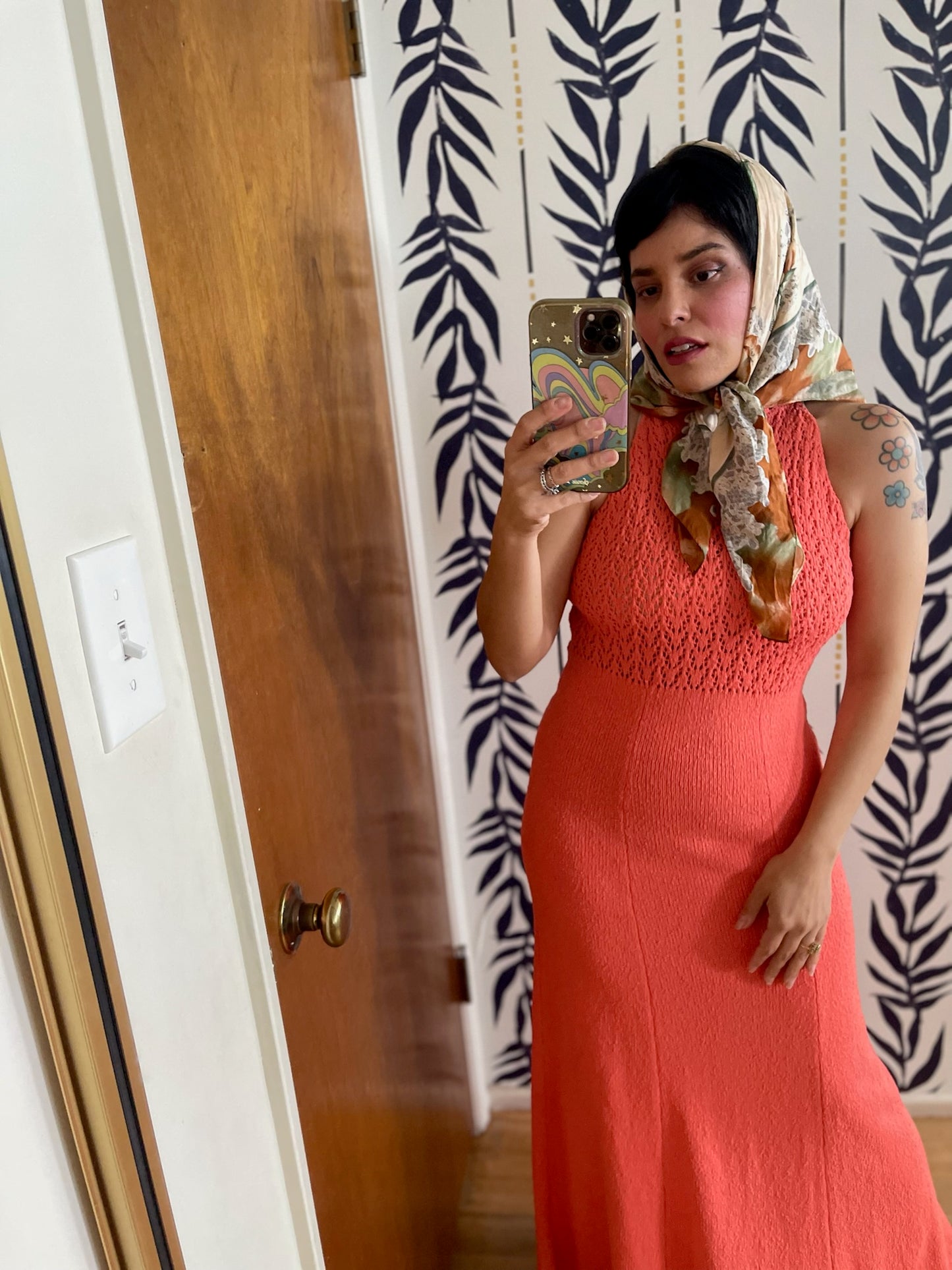 Vintage 60s 70s "Picardo Knits" Salmon Pink Slinky Maxi Dress - Best Fits Sizes XS-M & Possible Size L