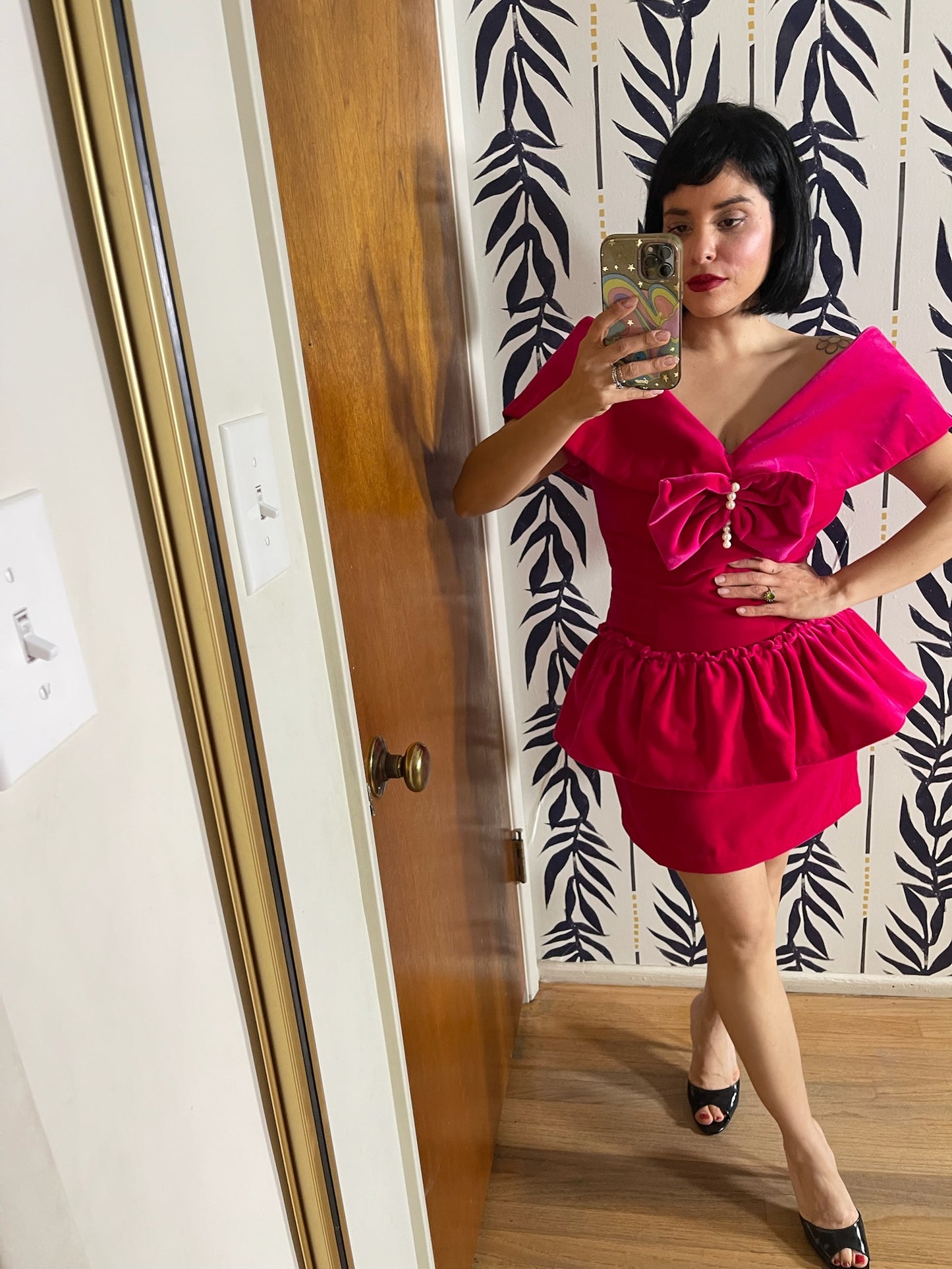 Vintage 80s 90s "J.J. Kelly Oklahoma City, OK" Reworked Hot Pink Velvet Dress - Best Fits Size S-M