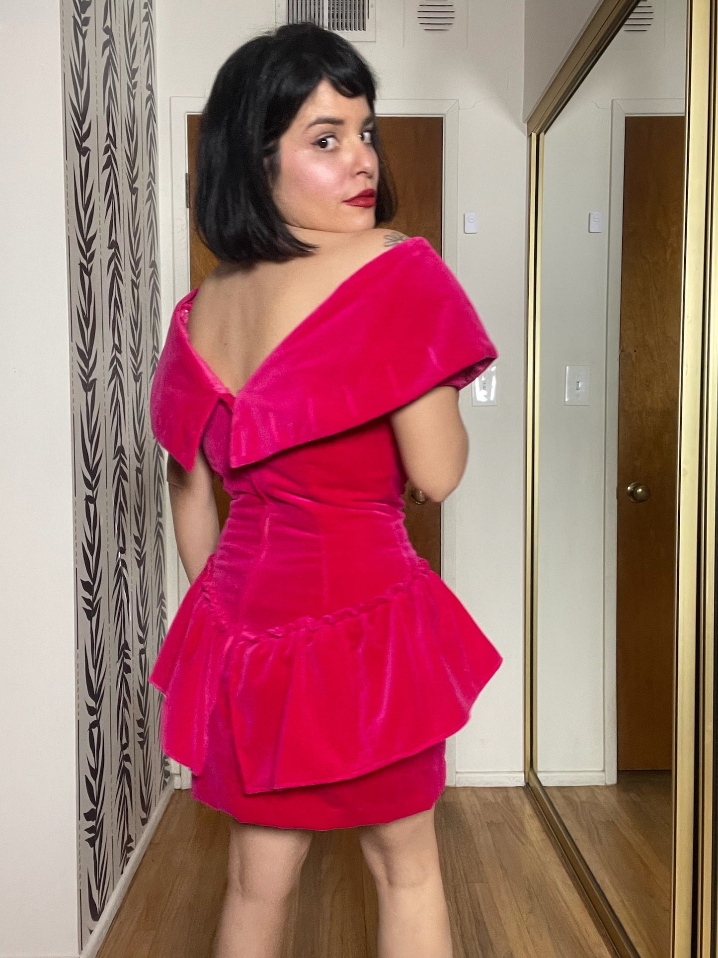 Vintage 80s 90s "J.J. Kelly Oklahoma City, OK" Reworked Hot Pink Velvet Dress - Best Fits Size S-M