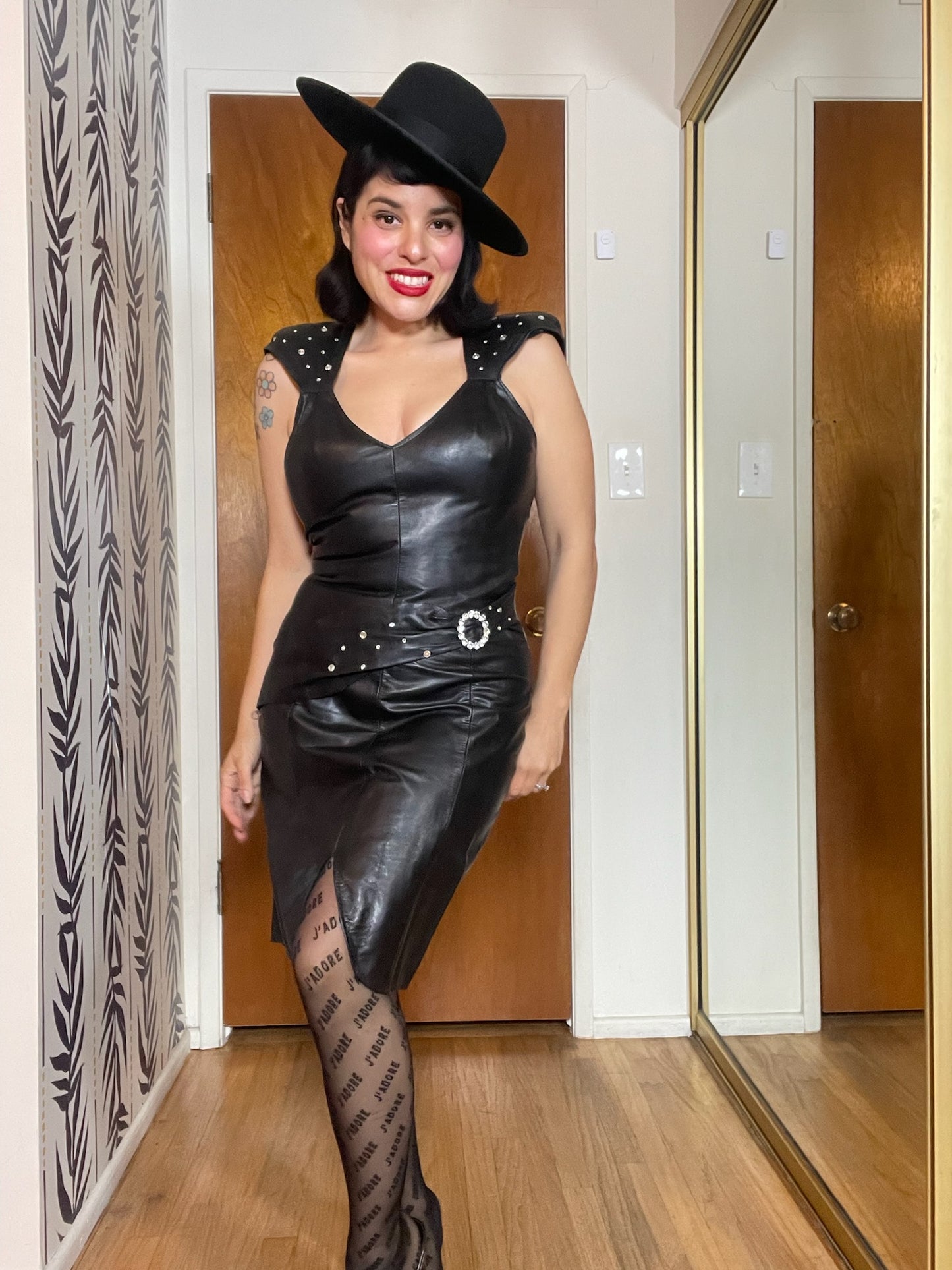 Vintage 90s "Climax" Black Leather Dress - Fits Size XS-S