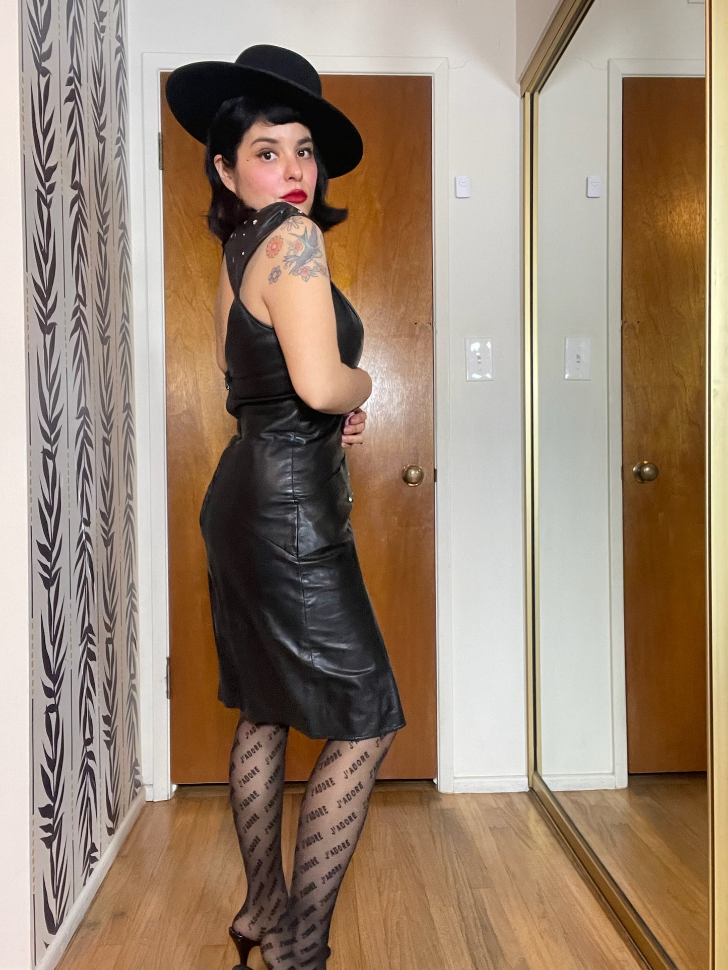 Vintage 90s "Climax" Black Leather Dress - Fits Size XS-S