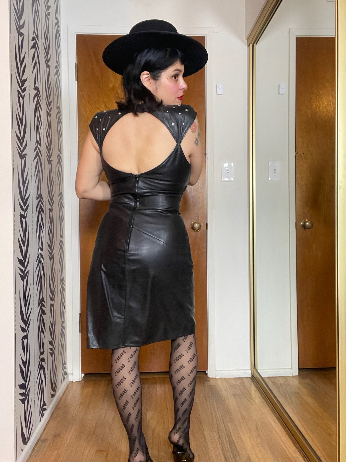 Vintage 90s "Climax" Black Leather Dress - Fits Size XS-S