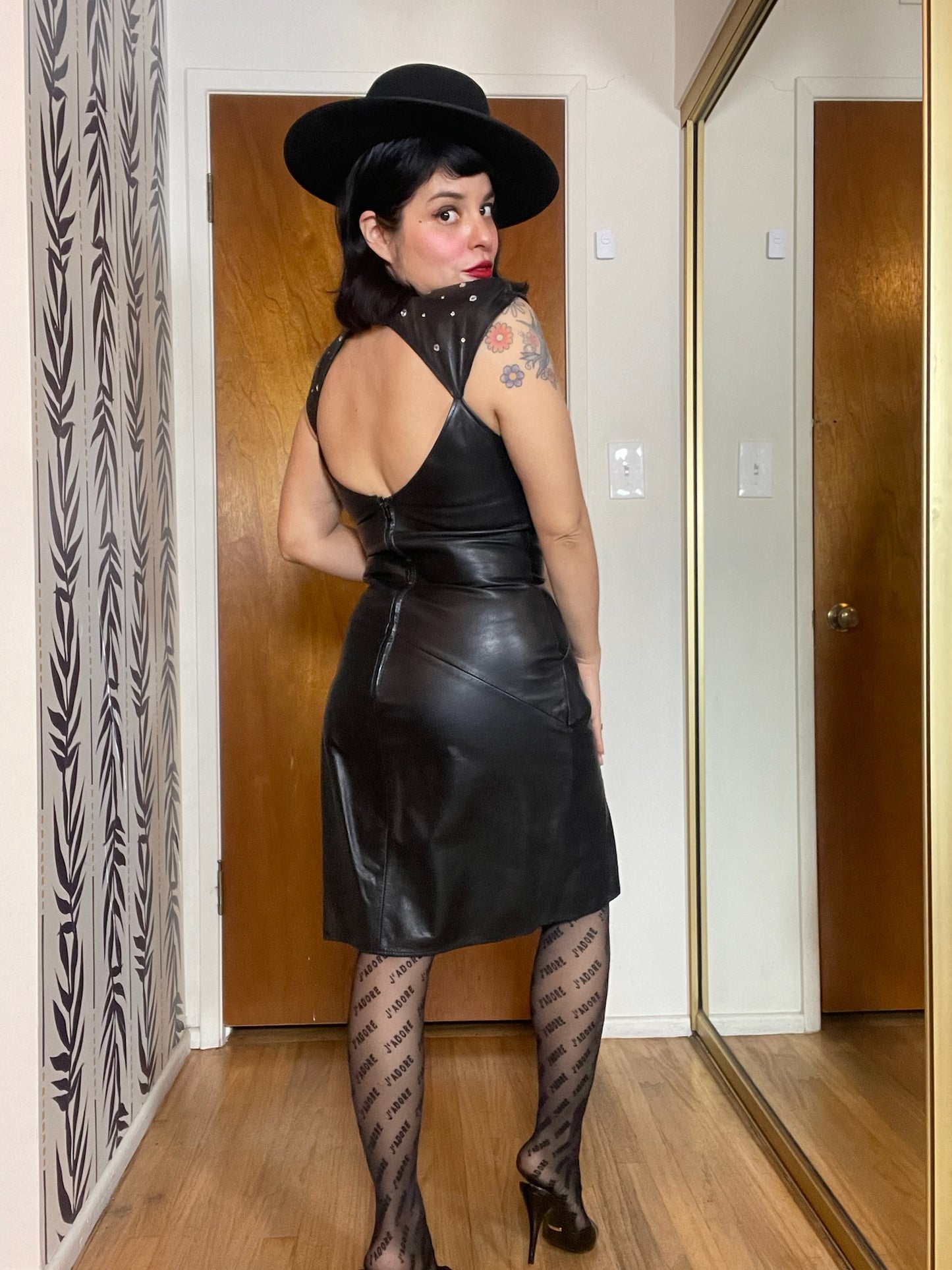 Vintage 90s "Climax" Black Leather Dress - Fits Size XS-S