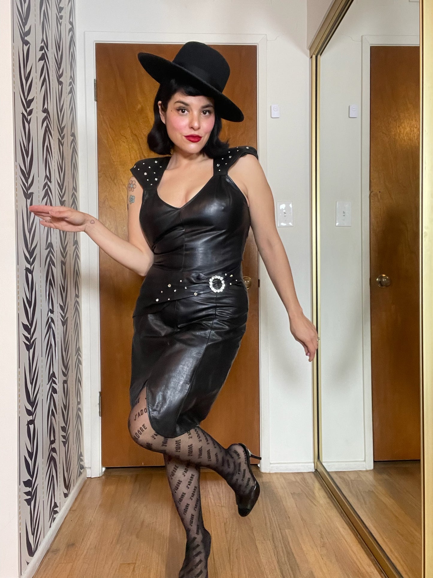 Vintage 90s "Climax" Black Leather Dress - Fits Size XS-S