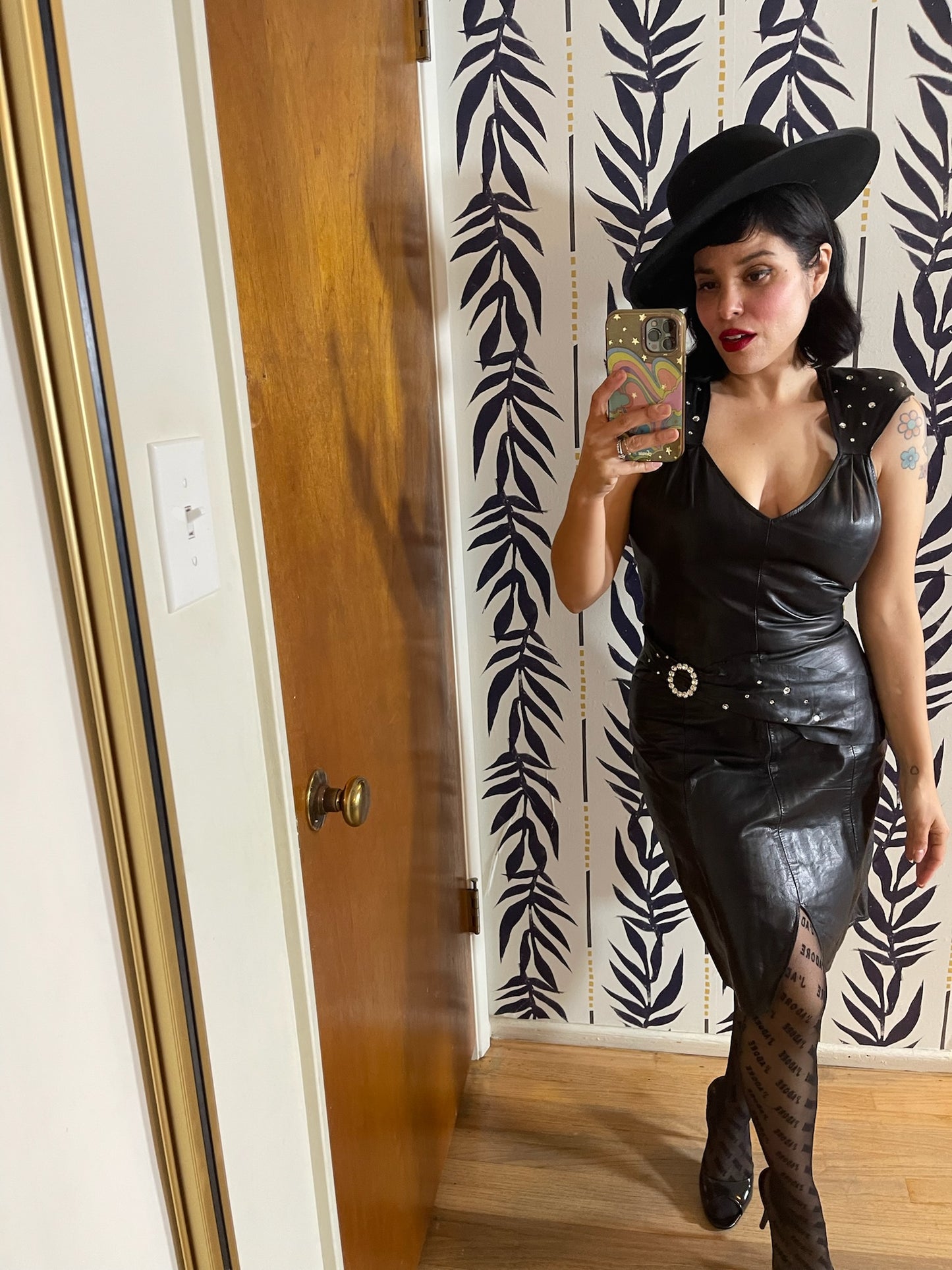 Vintage 90s "Climax" Black Leather Dress - Fits Size XS-S