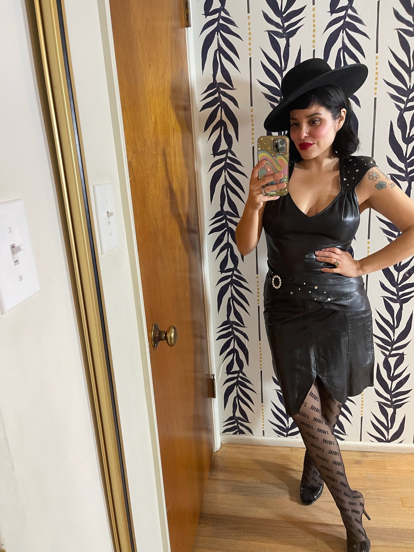 Vintage 90s "Climax" Black Leather Dress - Fits Size XS-S