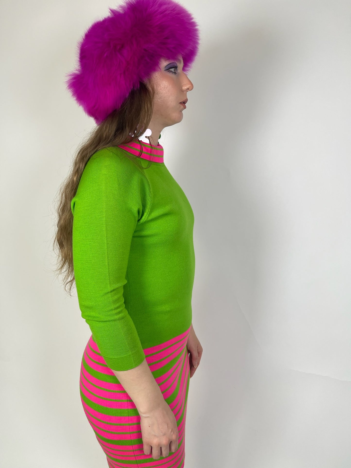 Vintage 60s "Cyrano by Sebastien" Pink & Green Knit Dress - Best Fits Size XS-M