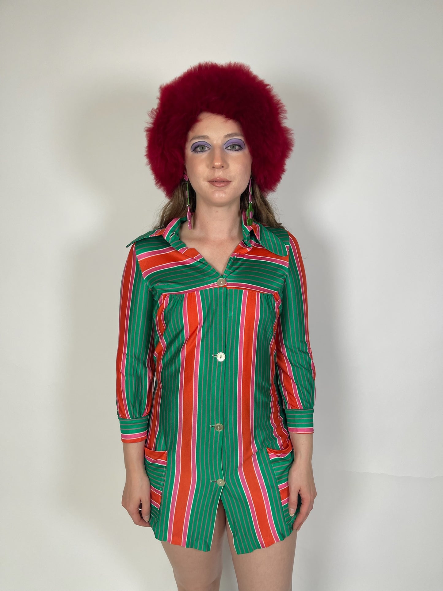 Vintage 60s 70s Striped Shirt Dress - Best Fits XS-S