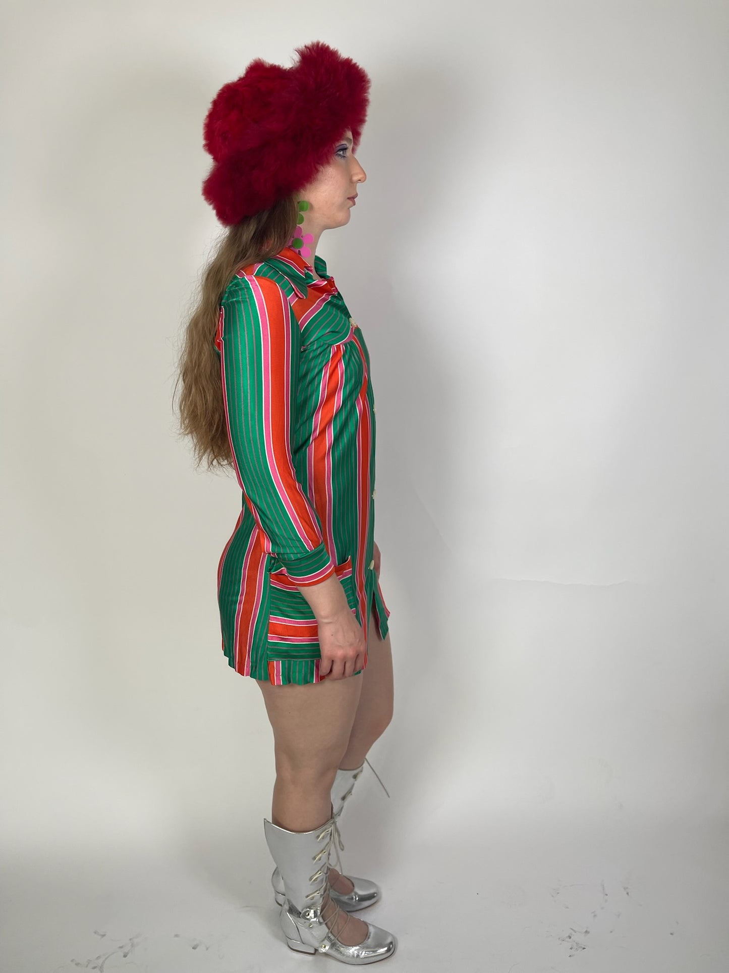Vintage 60s 70s Striped Shirt Dress - Best Fits XS-S