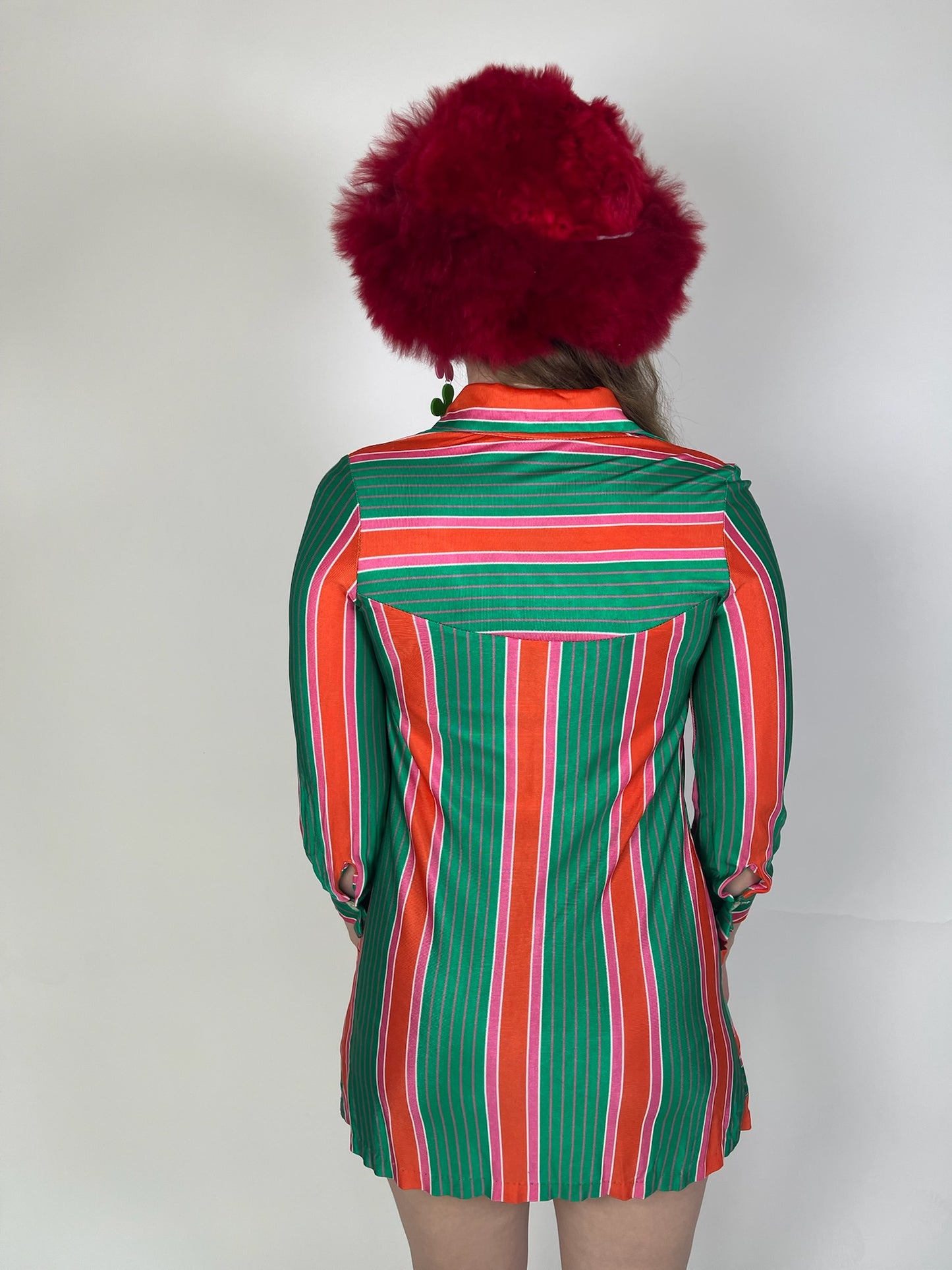 Vintage 60s 70s Striped Shirt Dress - Best Fits XS-S