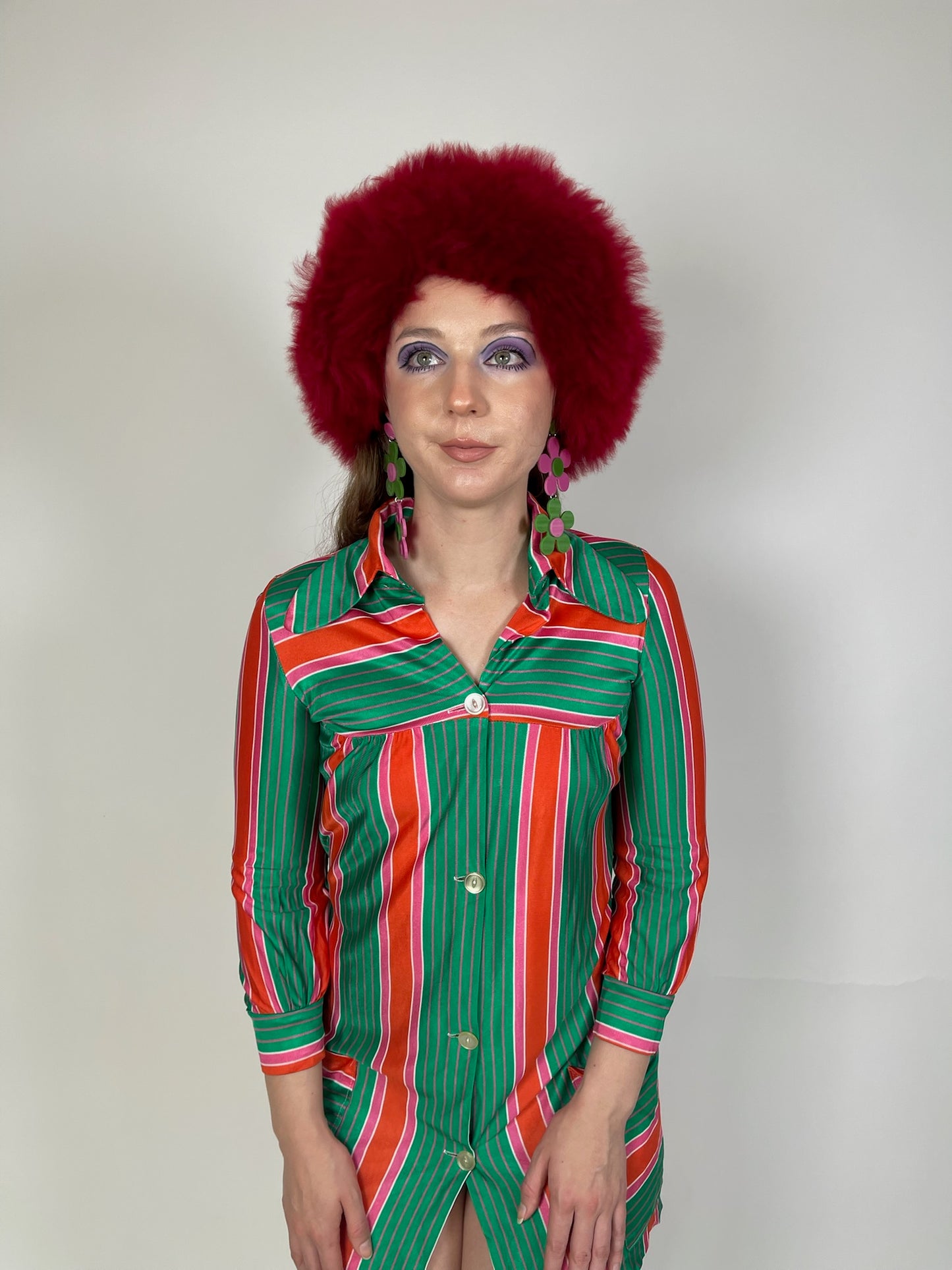 Vintage 60s 70s Striped Shirt Dress - Best Fits XS-S