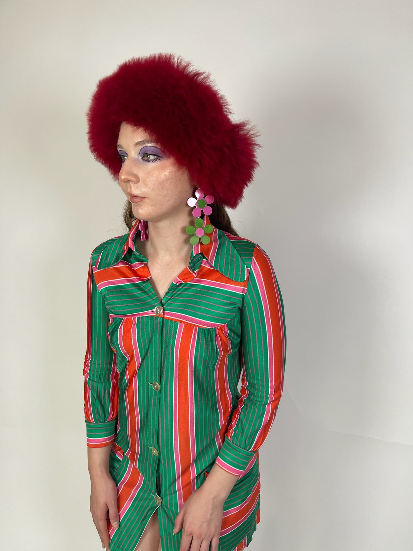 Vintage 60s 70s Striped Shirt Dress - Best Fits XS-S