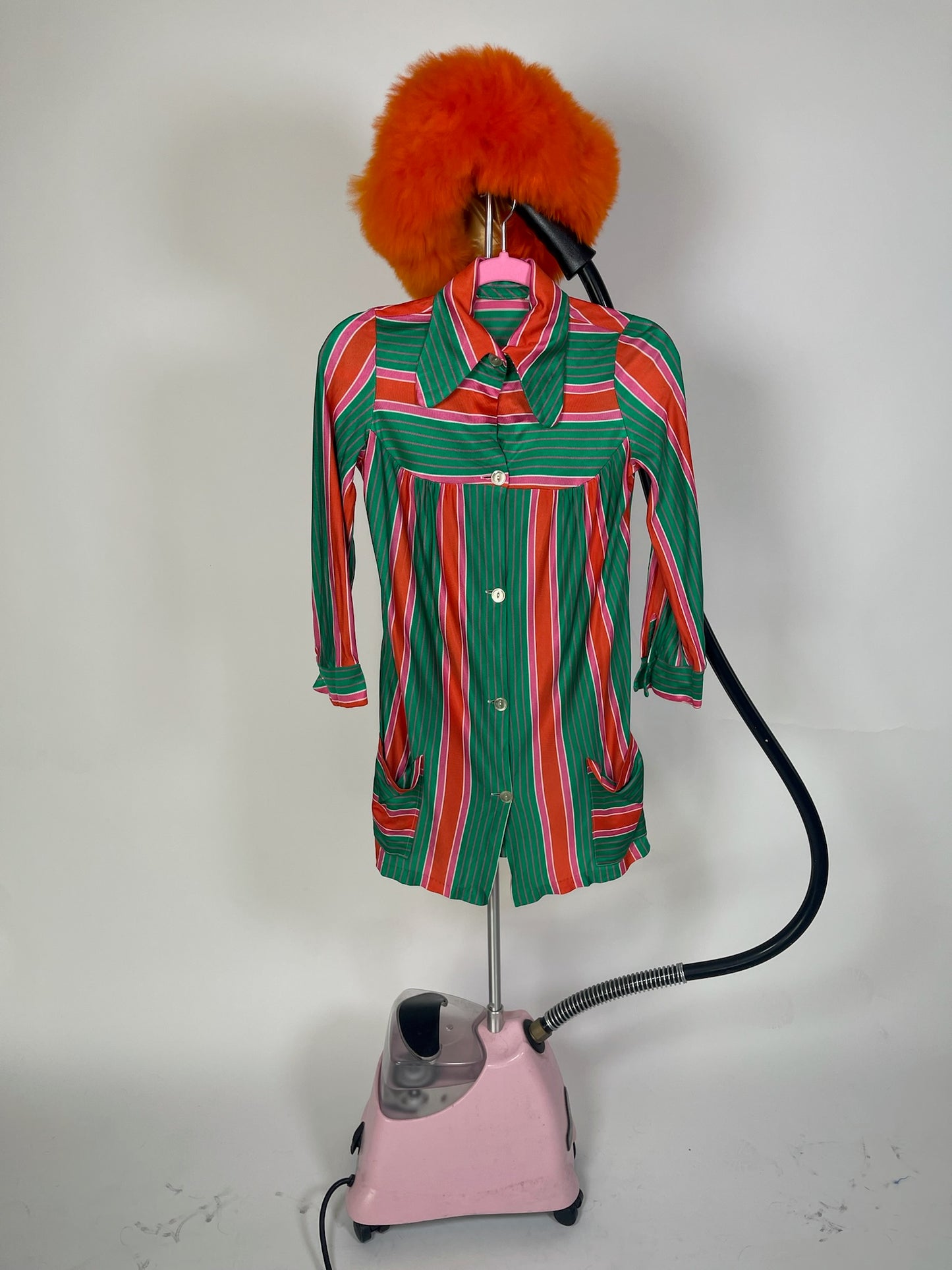 Vintage 60s 70s Striped Shirt Dress - Best Fits XS-S