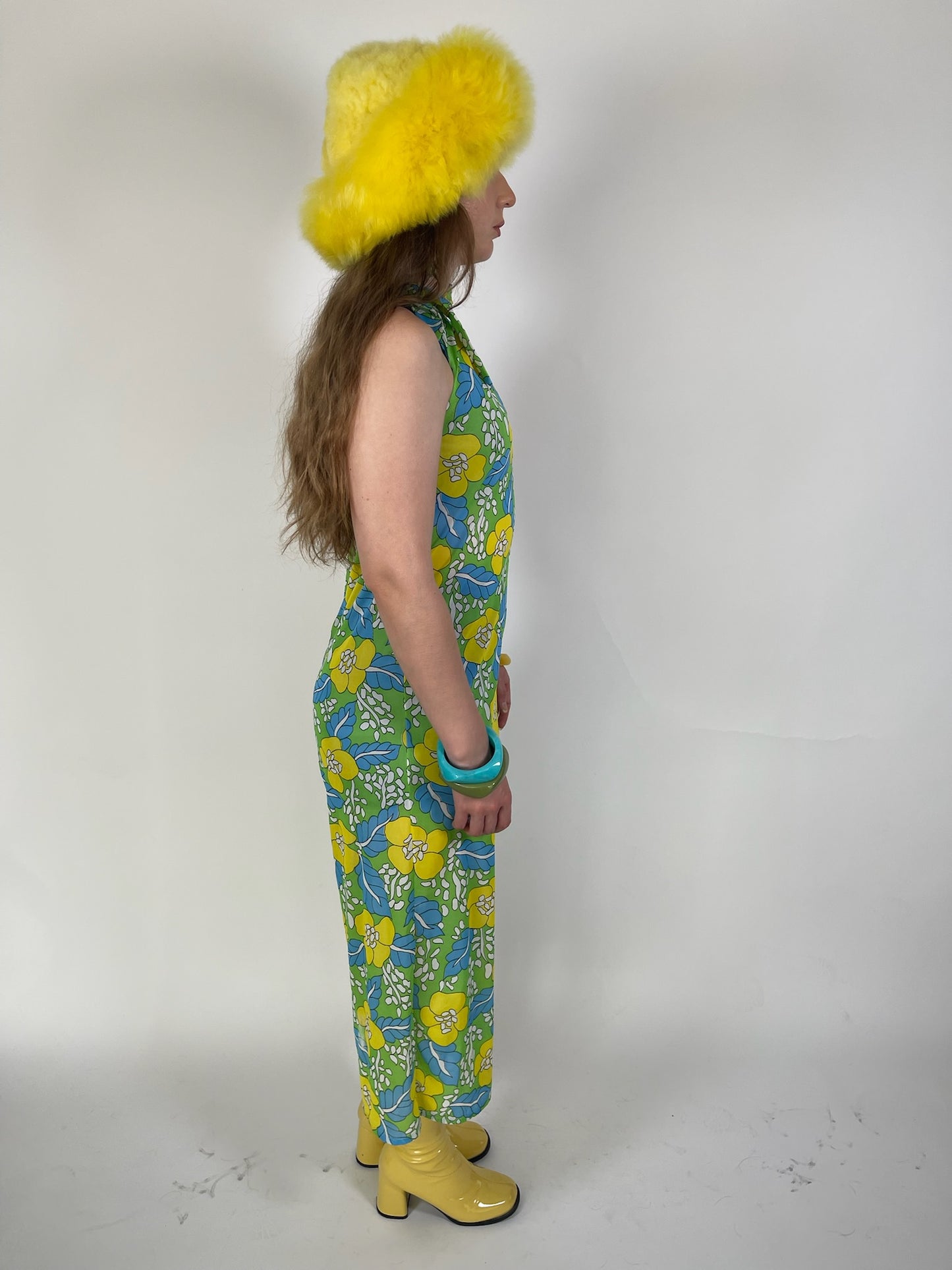 Vintage 60s 70s Nylon Flower Print Jumpsuit - Best Fits Size XS-M