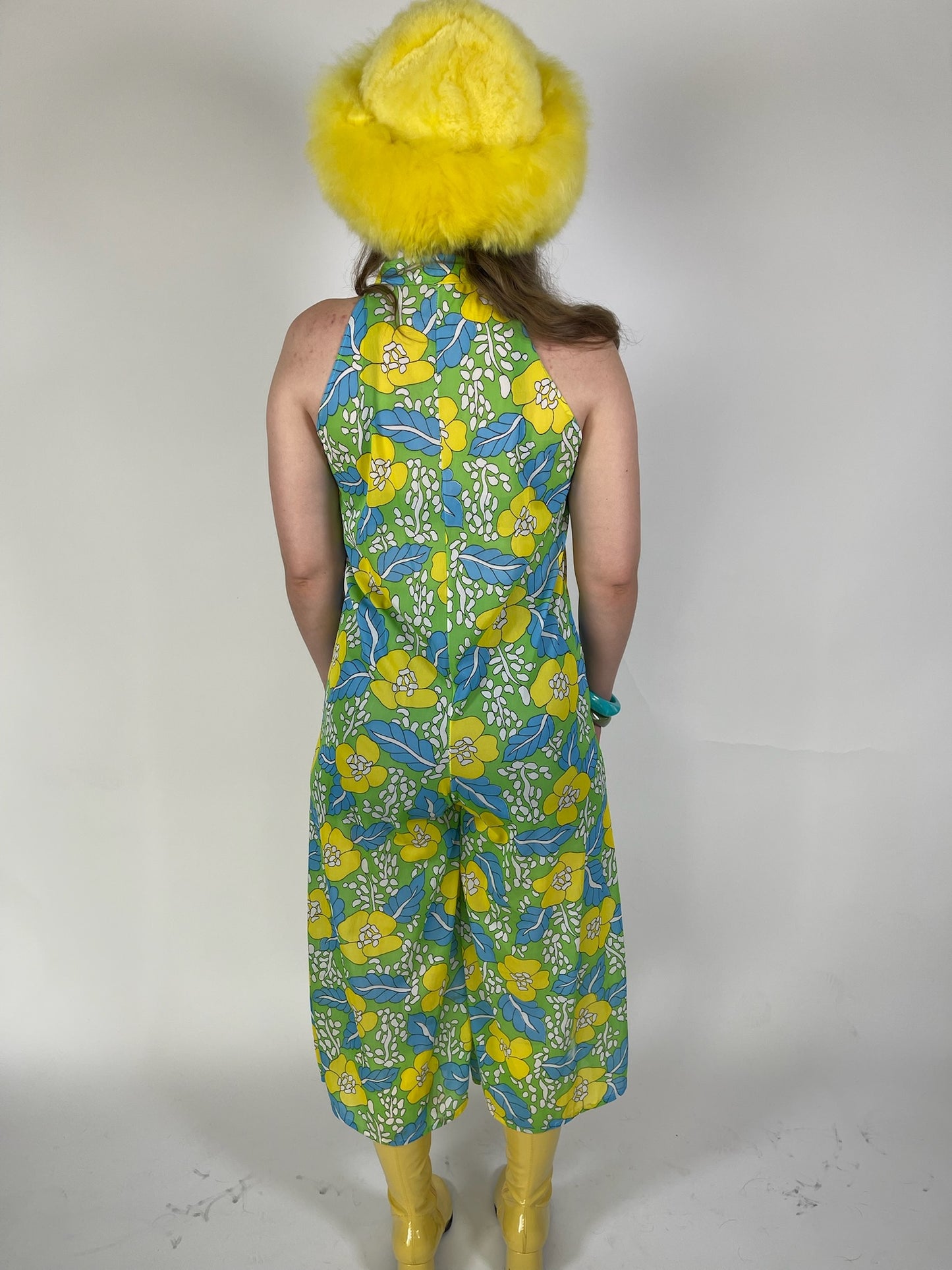 Vintage 60s 70s Nylon Flower Print Jumpsuit - Best Fits Size XS-M