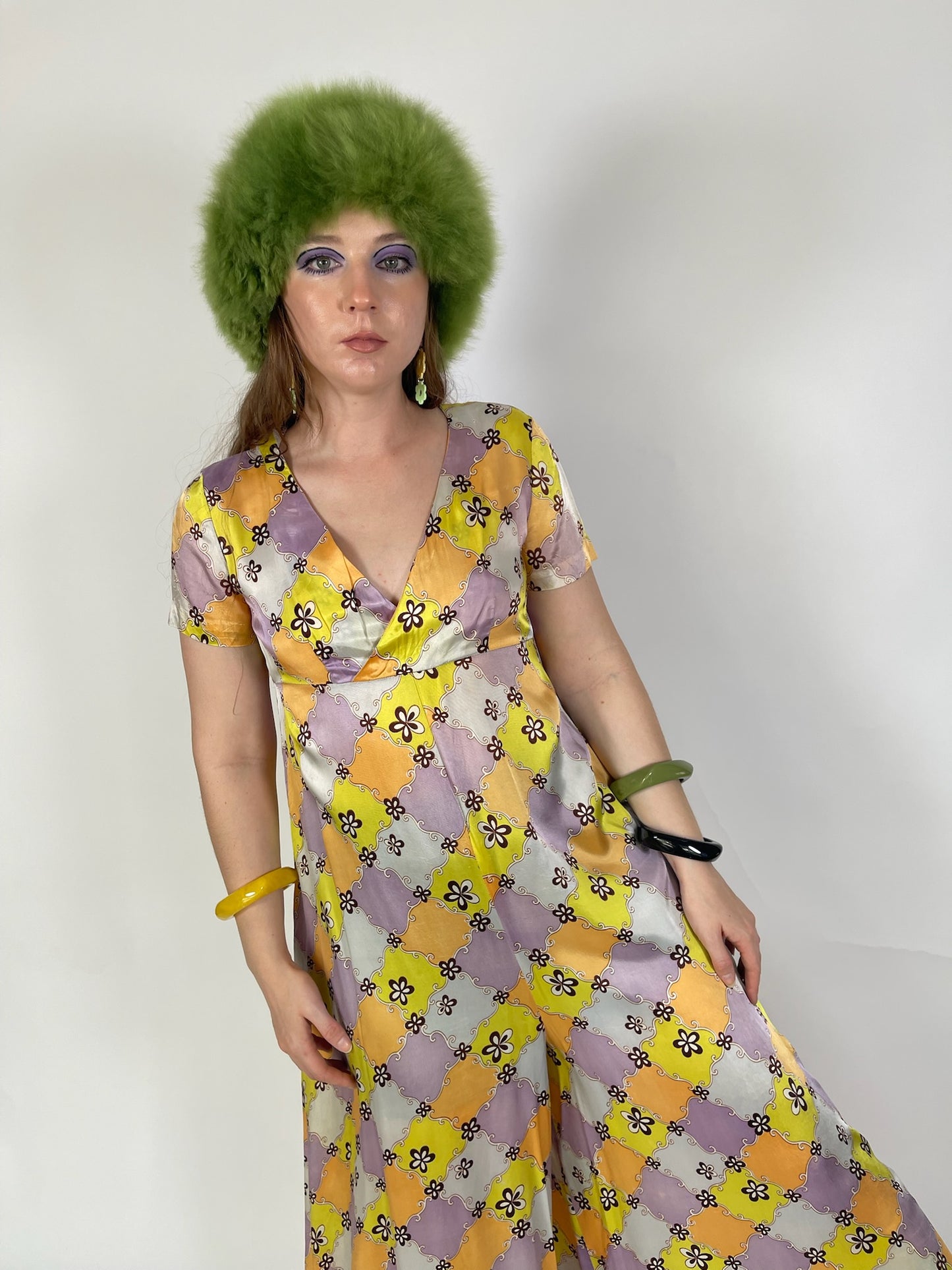Vintage 60s 70s Groovy Print Jumpsuit - Best Fits Size S-M
