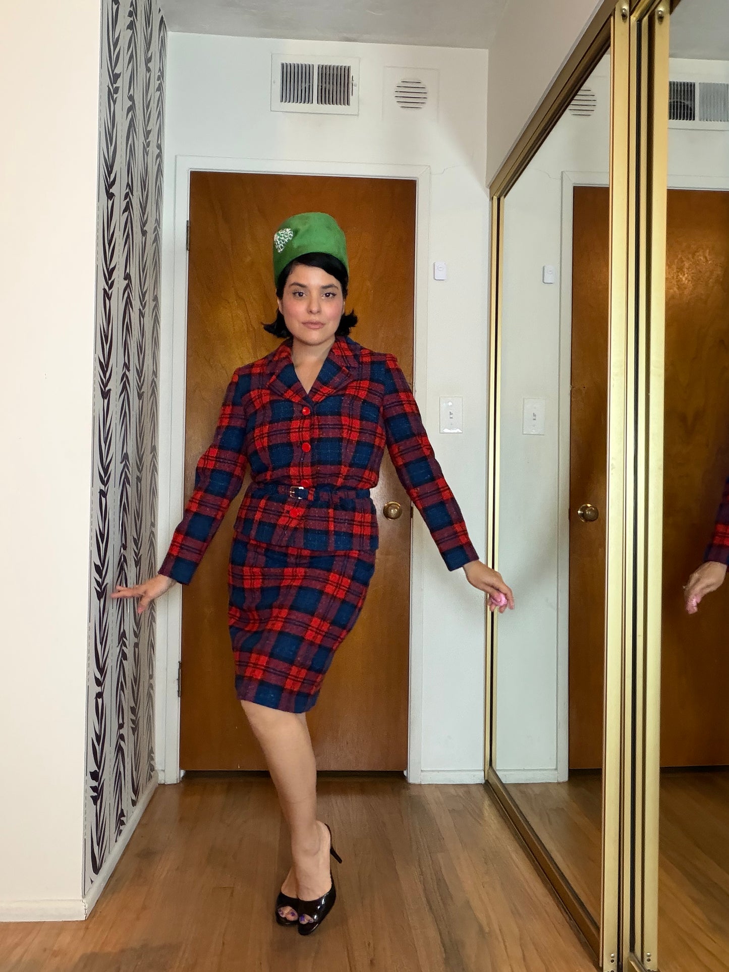 Vintage 60s Pendleton Wool Plaid Blazer Jacket Matching Pencil Skirt Set Fits XS-SM