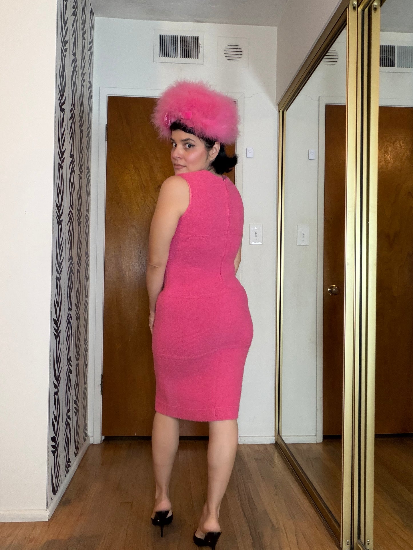 Vintage 60s Solt of California Bubblegum Pink Soft Knit Sweater Matching Wiggle Knit Dress Fits XS-M