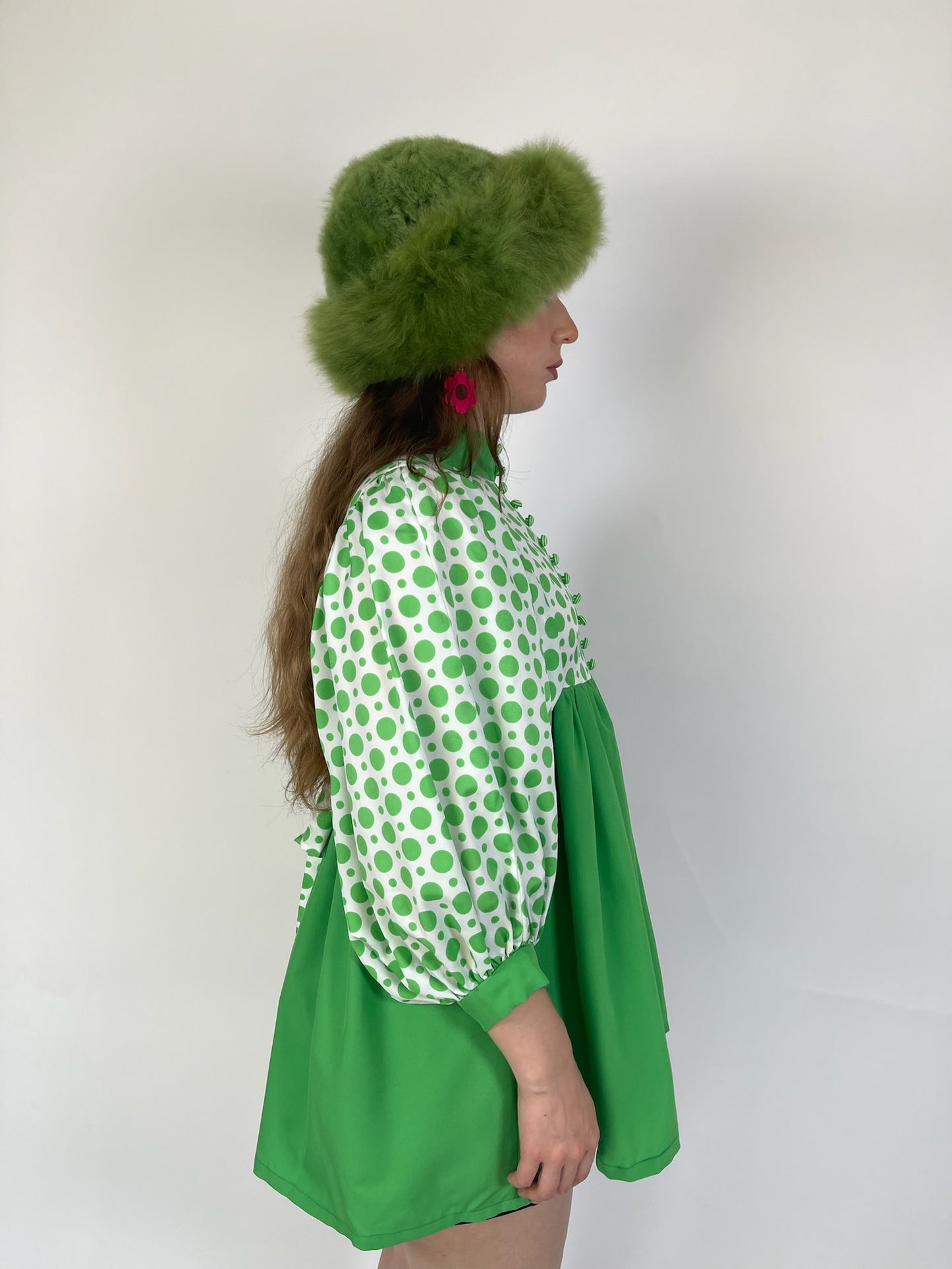 Vintage 60s 70s Green Polka Dot Babydoll Dress - Best Fits Size XS-S, Possibly M