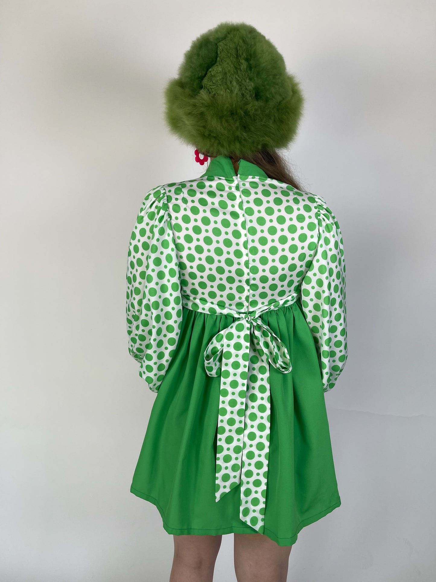 Vintage 60s 70s Green Polka Dot Babydoll Dress - Best Fits Size XS-S, Possibly M