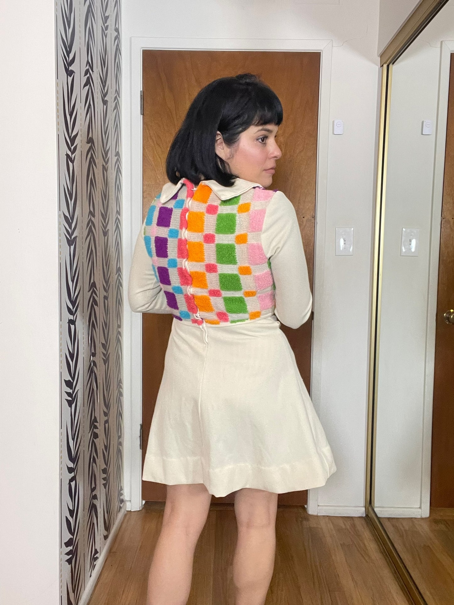 Vintage 60s Textured Bodice Mini Dress - Best Fits Size S-M