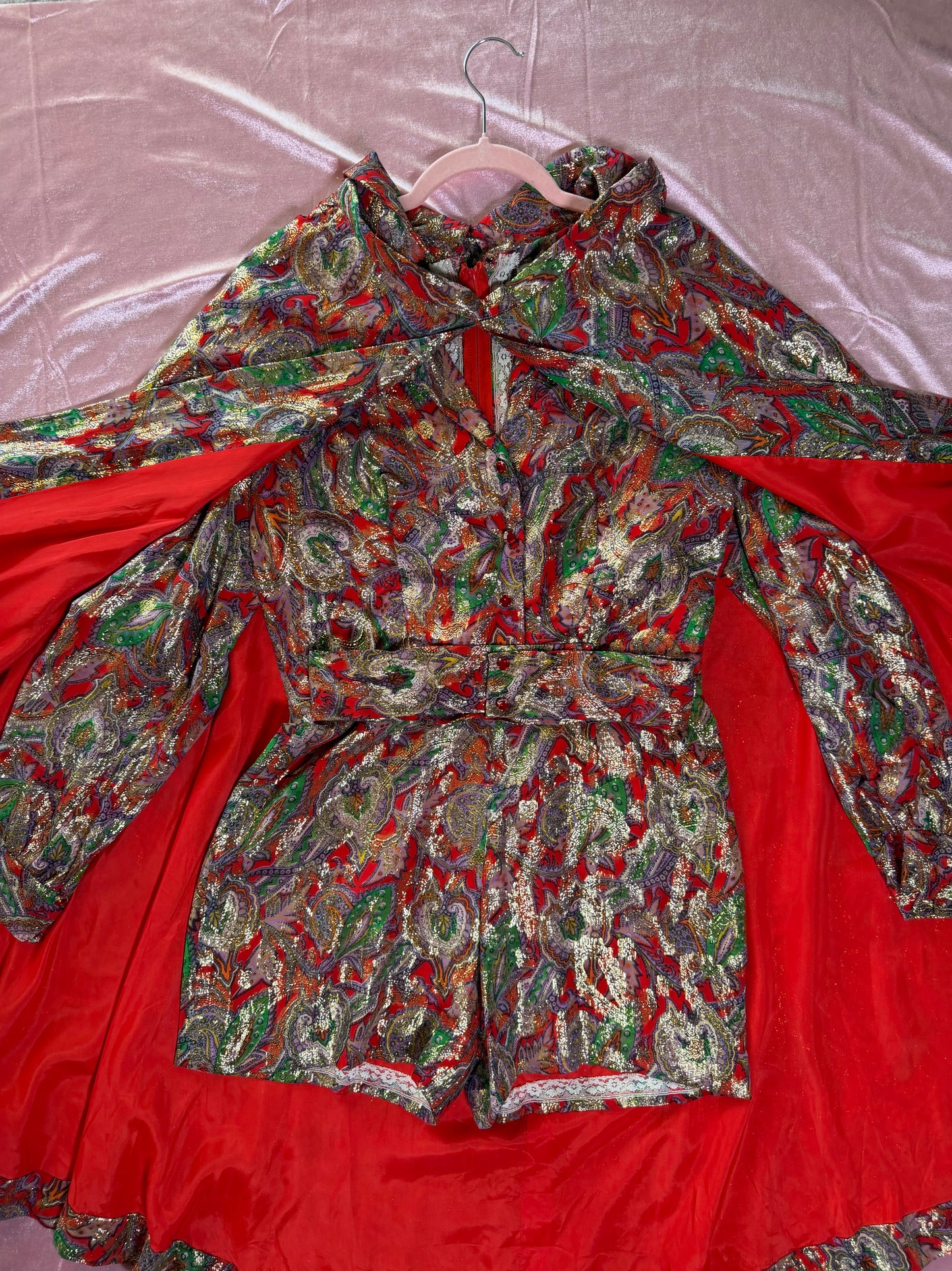 Vintage 60s Red Brocade Paisley Hostess Set by Tina Weiss Fits XS-SM and Possible size M