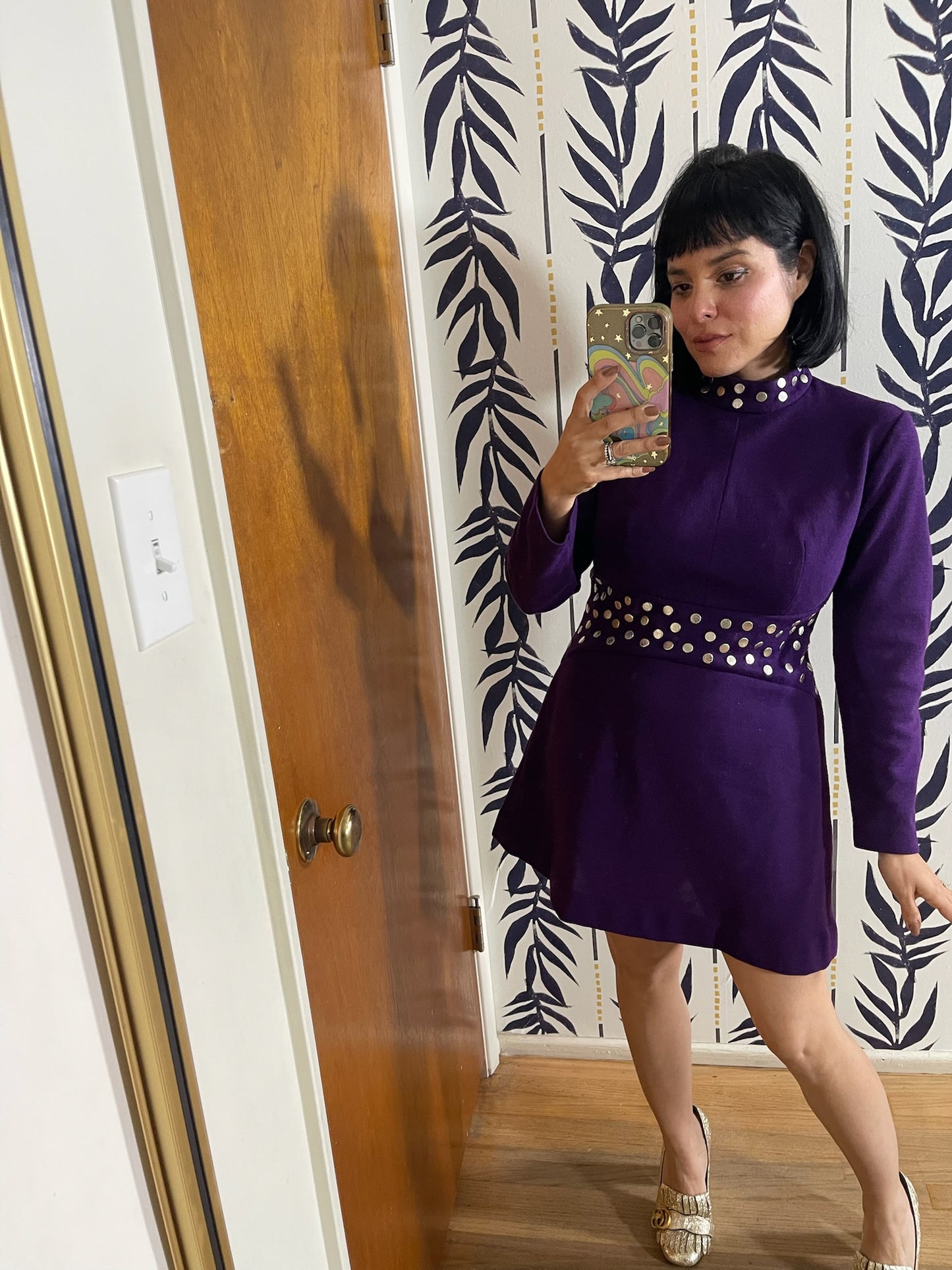 Vintage 60s Purple Studded Mini Dress - Best Fits Size XS-M