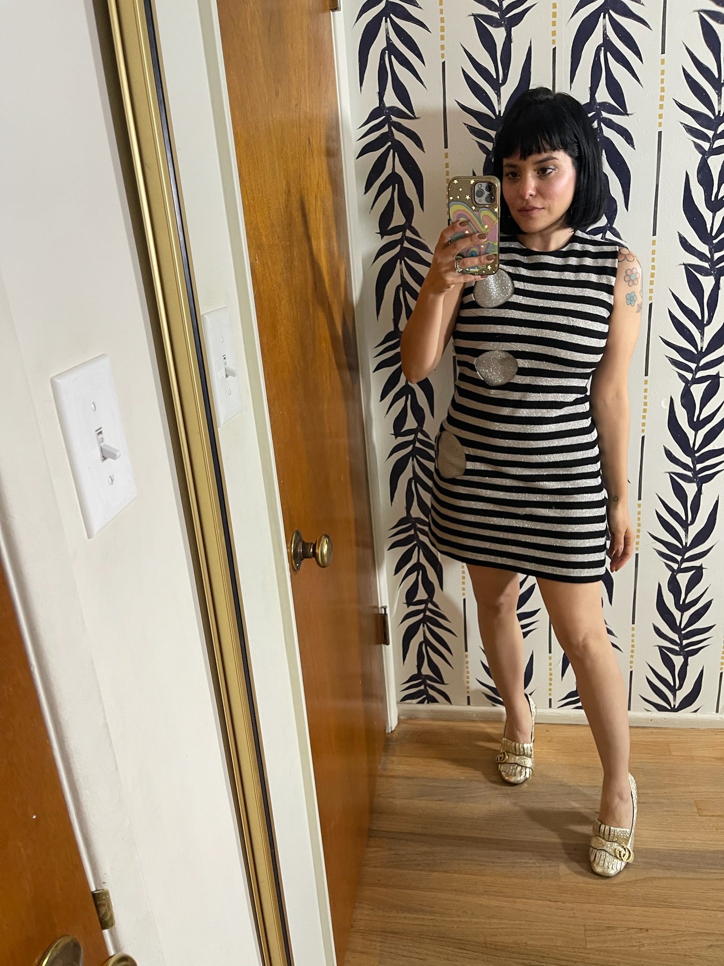 Vintage 60s "Youth Guild" Silver And Black Knit Mini Dress - Best Fits Size XXS-S, Possibly M