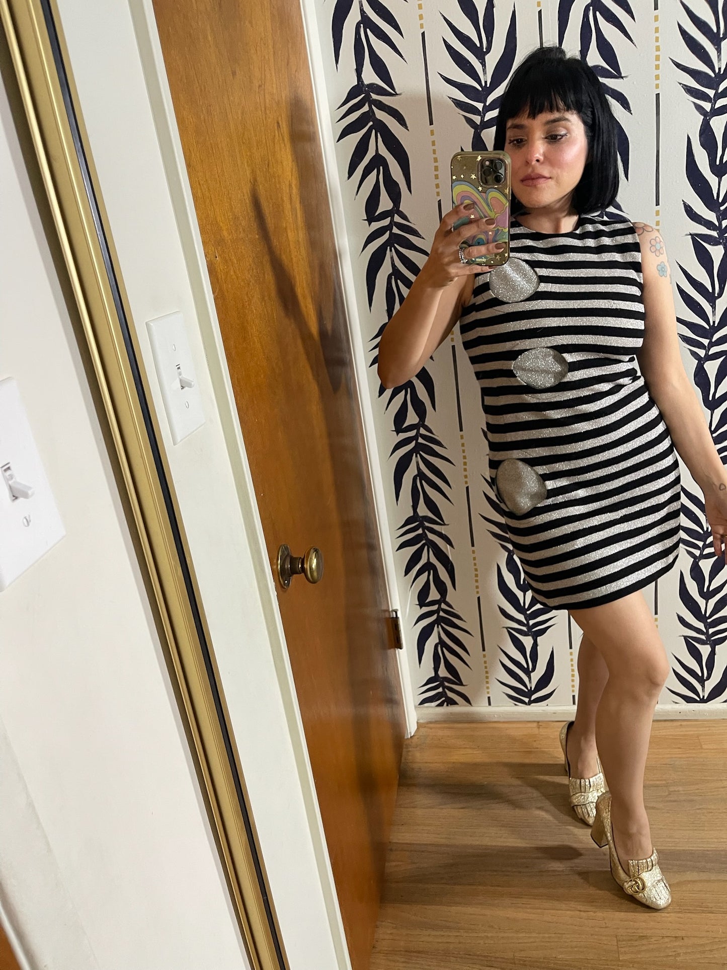 Vintage 60s "Youth Guild" Silver And Black Knit Mini Dress - Best Fits Size XXS-S, Possibly M