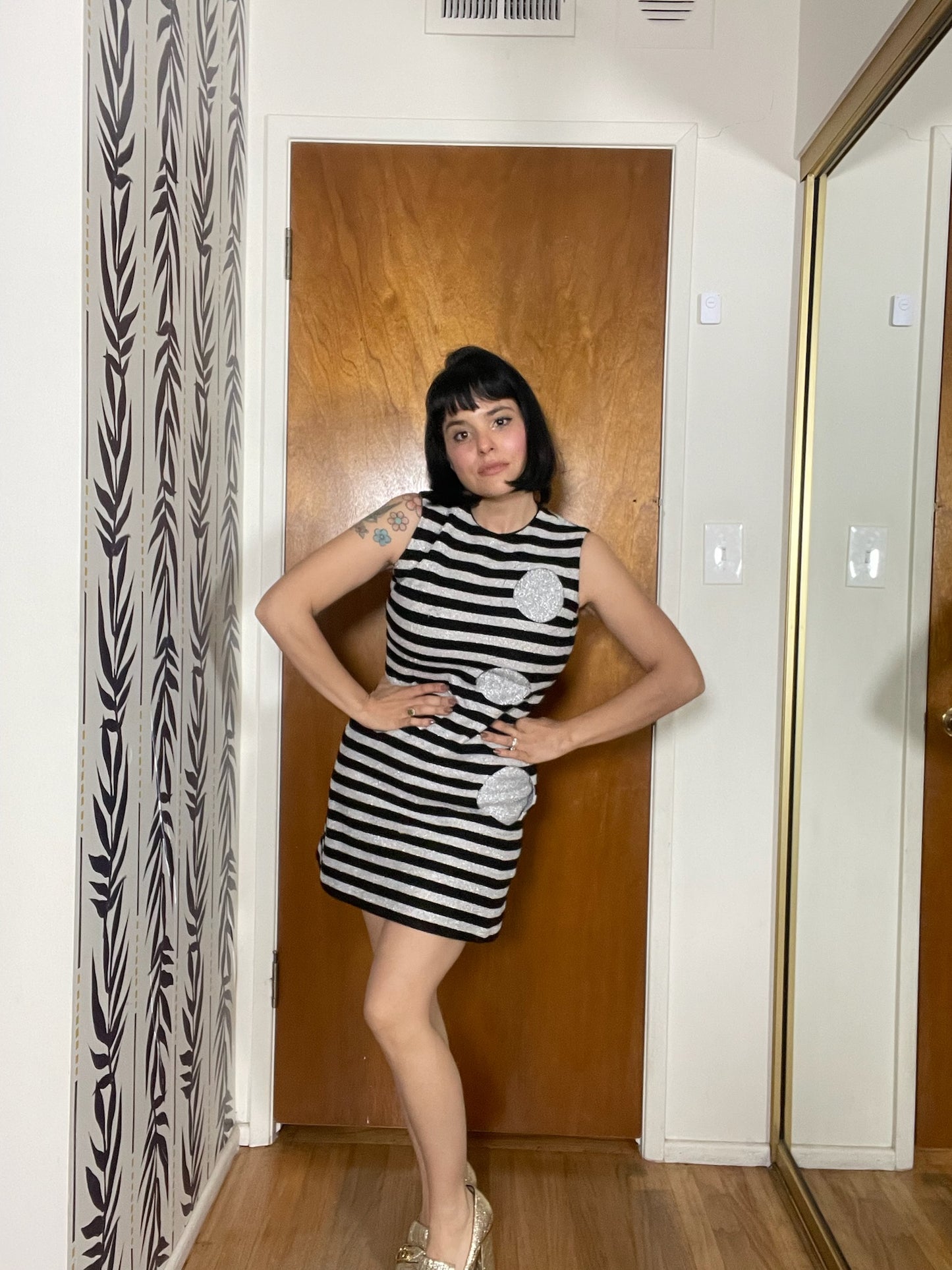 Vintage 60s "Youth Guild" Silver And Black Knit Mini Dress - Best Fits Size XXS-S, Possibly M