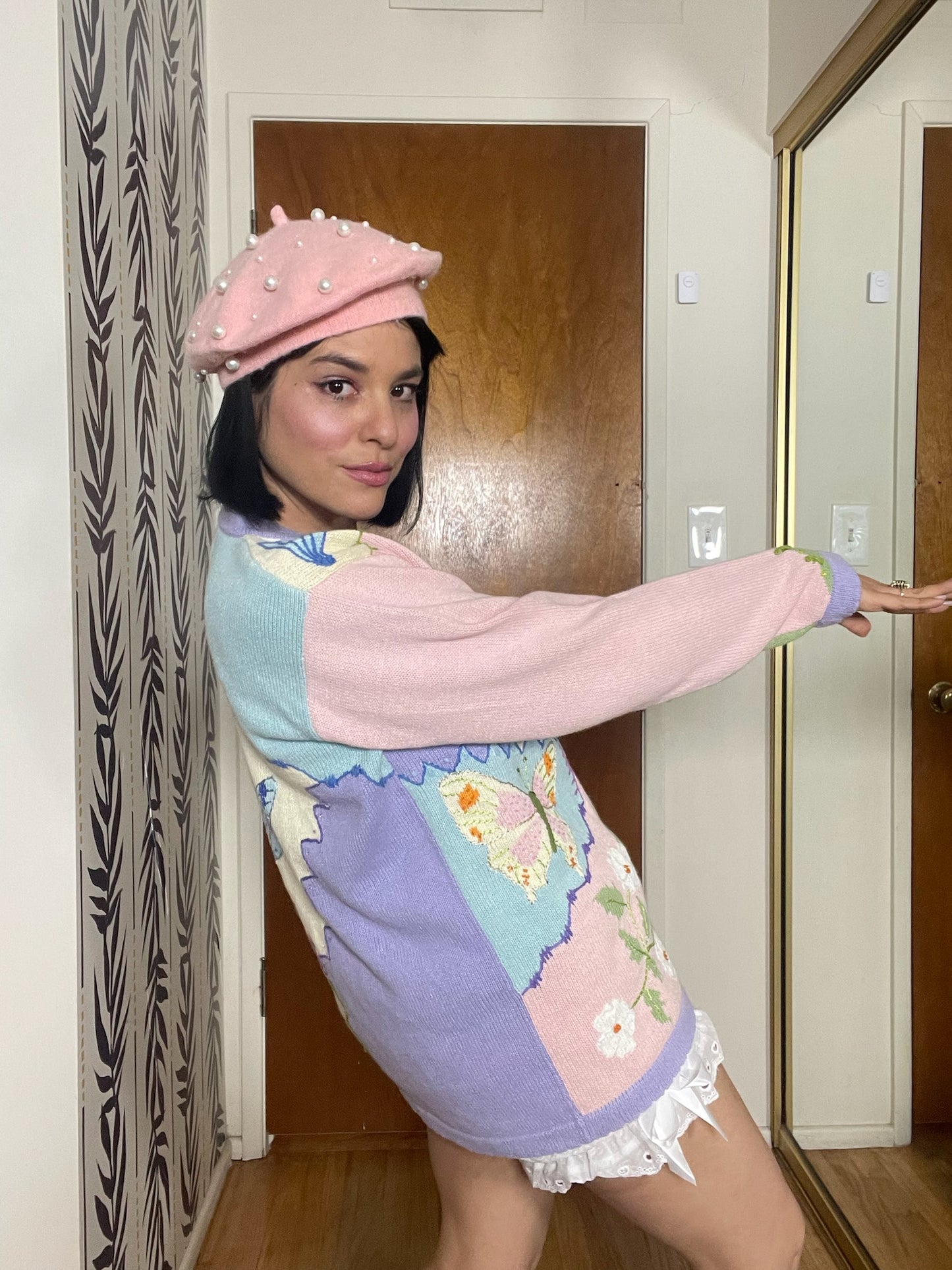 Vintage 90s "Story Book Knits" Butterly Picnic Cardigan - Fits Most Sizes