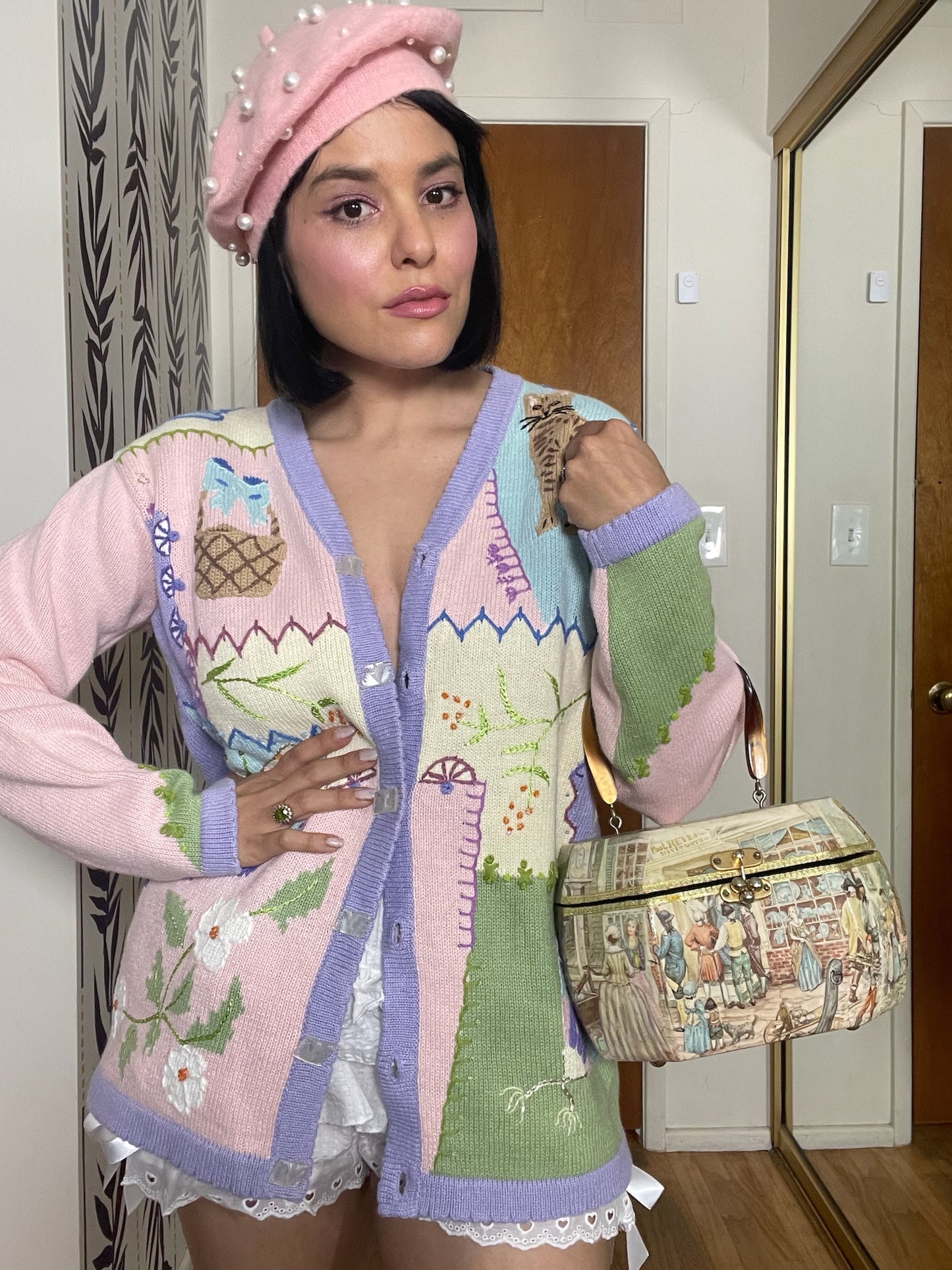 Vintage 90s "Story Book Knits" Butterly Picnic Cardigan - Fits Most Sizes