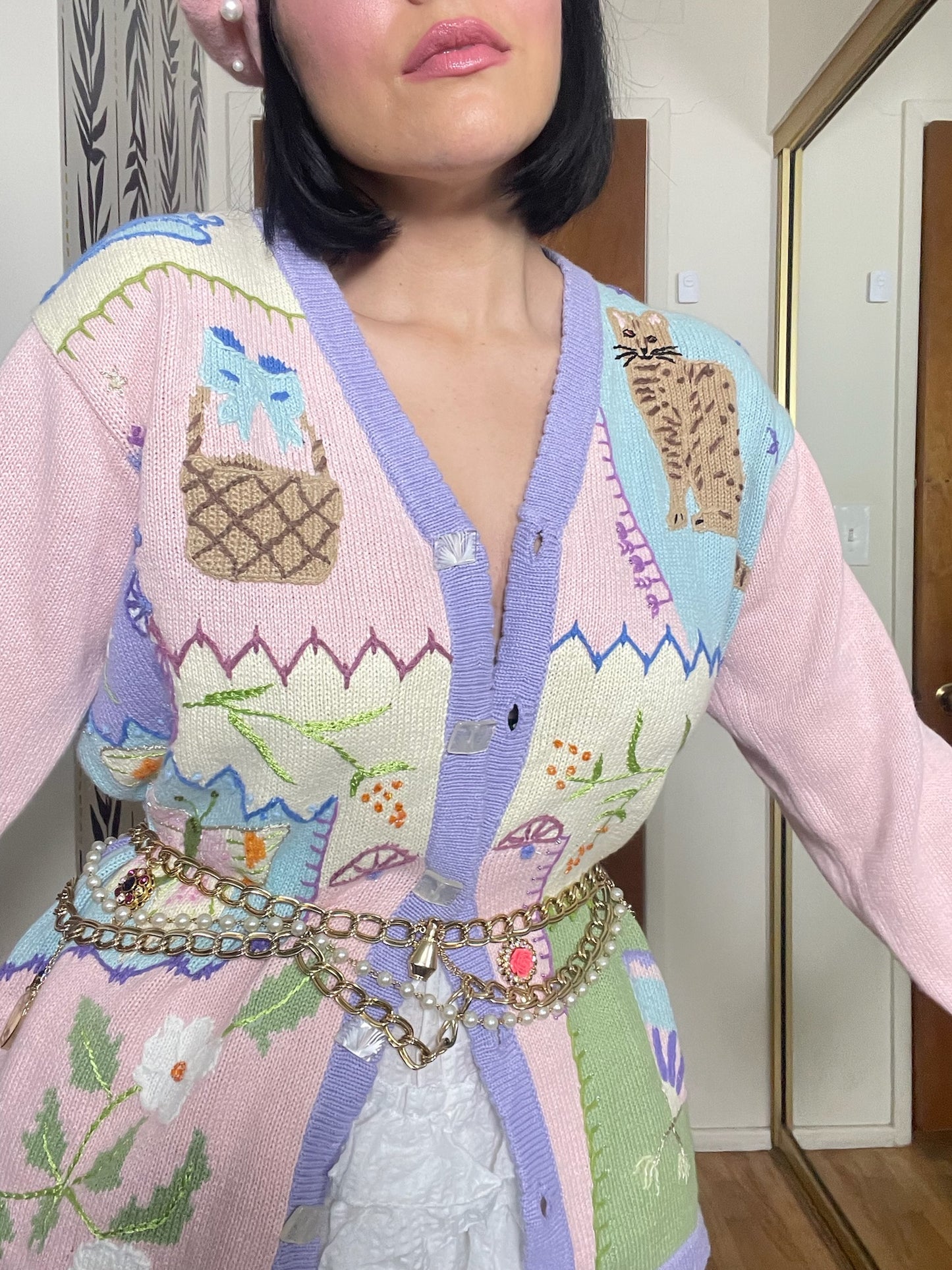 Vintage 90s "Story Book Knits" Butterly Picnic Cardigan - Fits Most Sizes