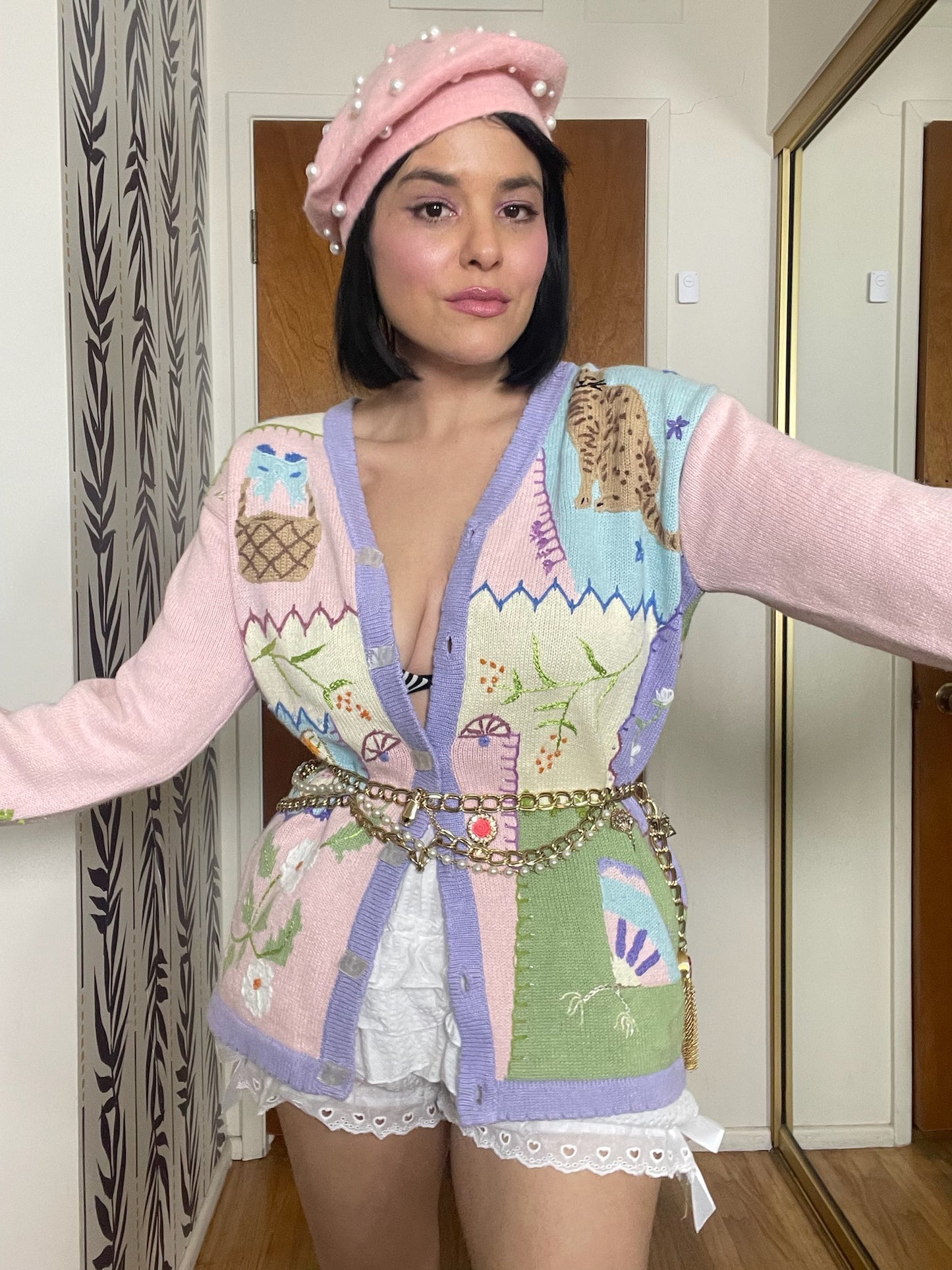 Vintage 90s "Story Book Knits" Butterly Picnic Cardigan - Fits Most Sizes