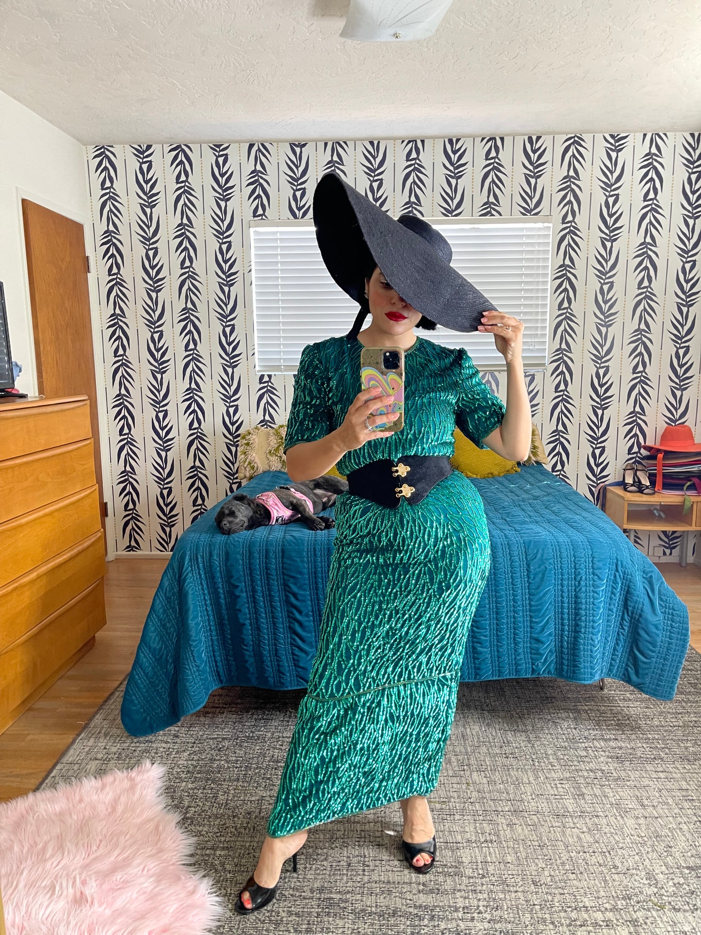 Vintage 60s “Laurence Kazar” Emerald City Green Sequins Dress Best Fits Sizes S-M