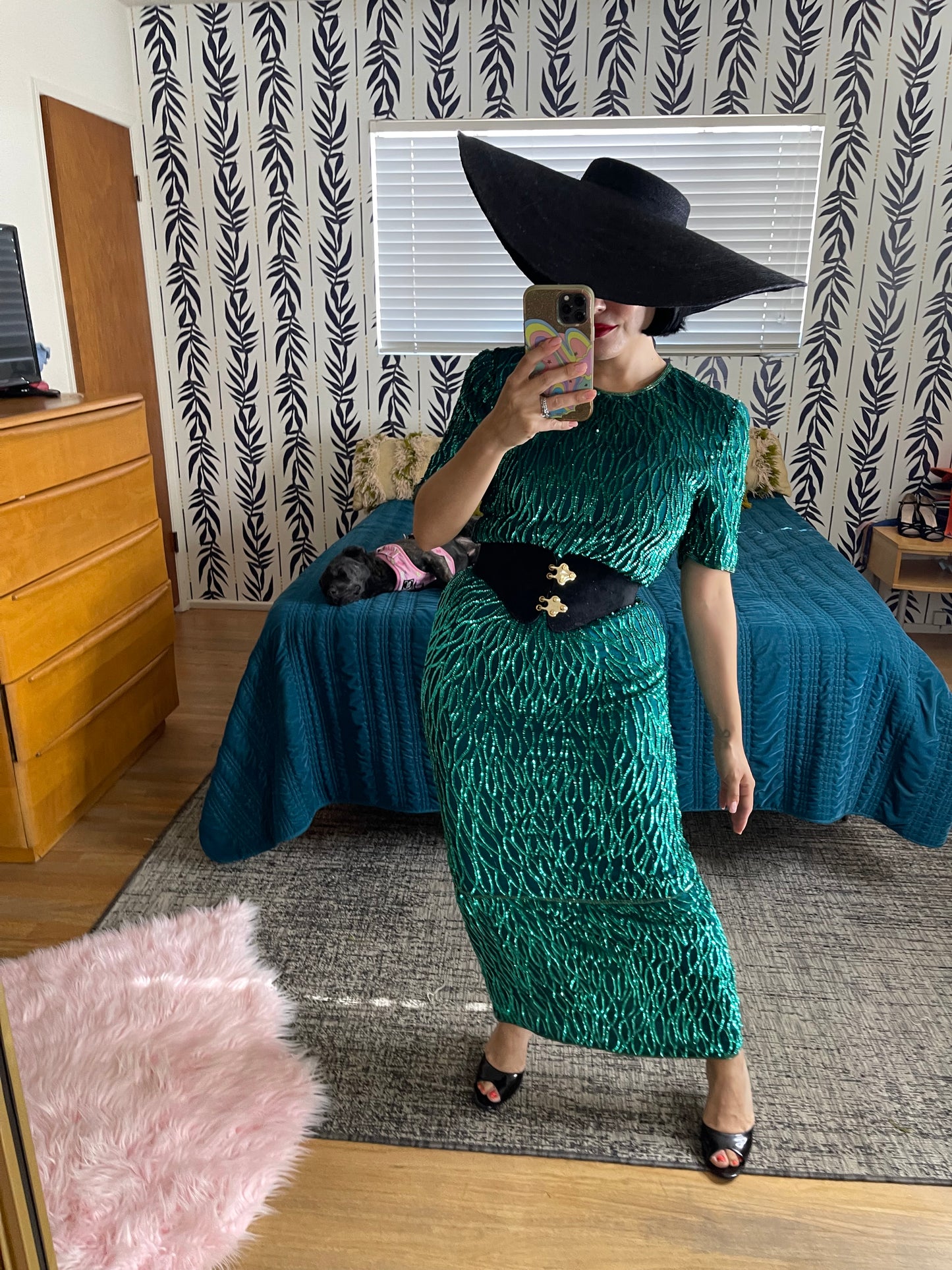 Vintage 60s “Laurence Kazar” Emerald City Green Sequins Dress Best Fits Sizes S-M