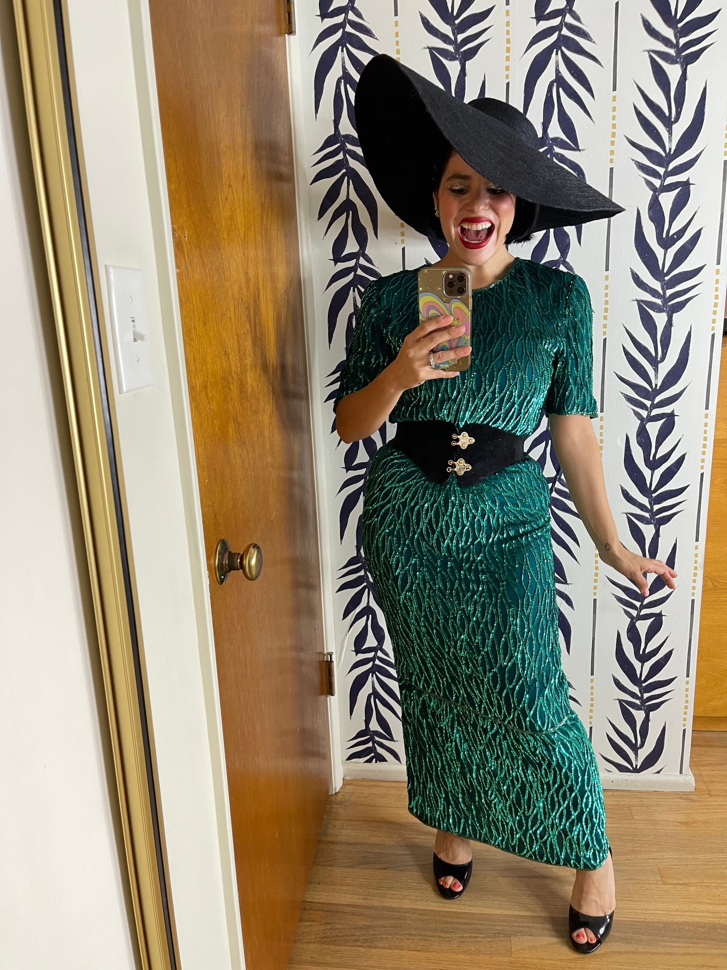 Vintage 60s “Laurence Kazar” Emerald City Green Sequins Dress Best Fits Sizes S-M