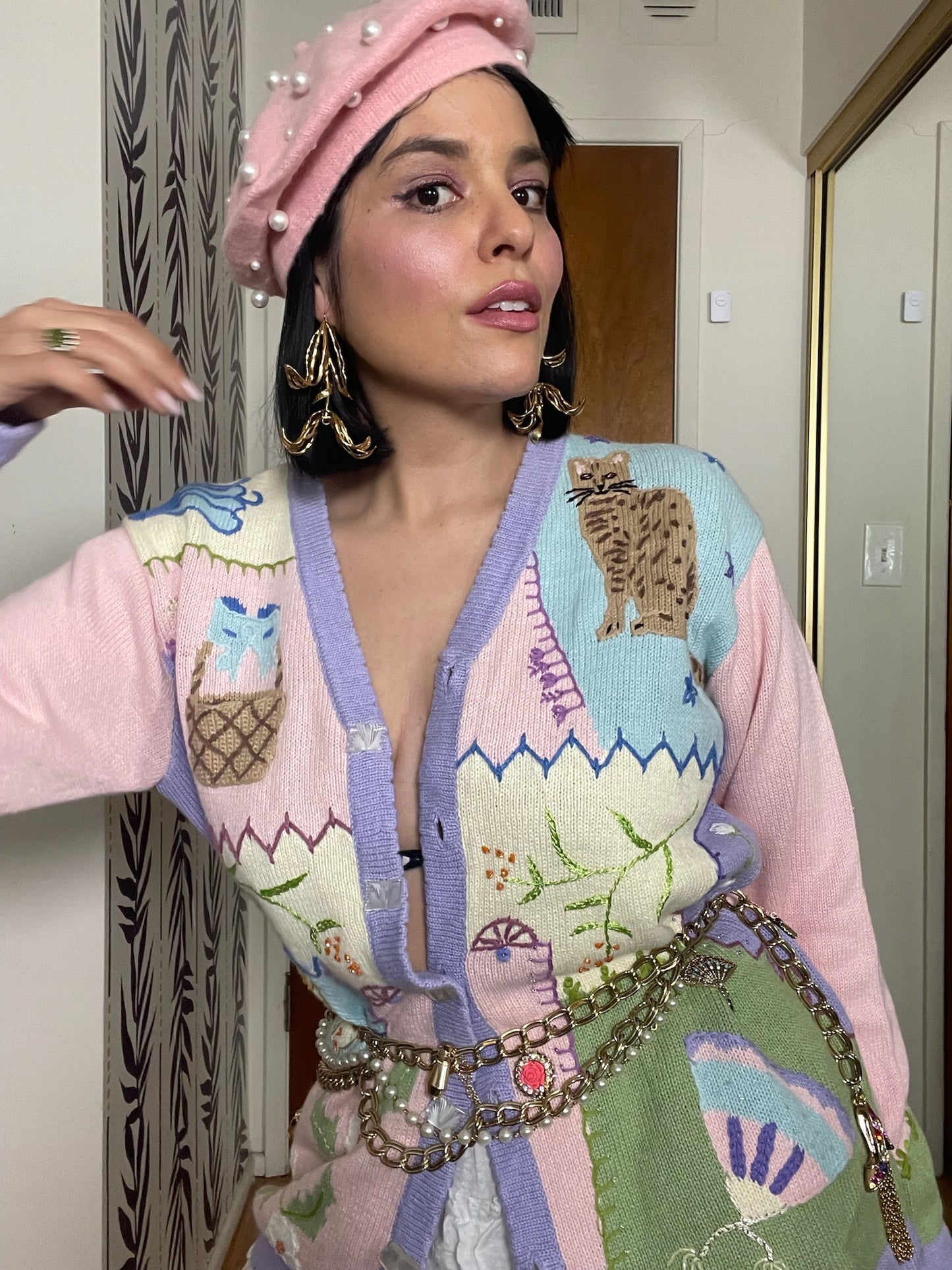 Vintage 90s "Story Book Knits" Butterly Picnic Cardigan - Fits Most Sizes