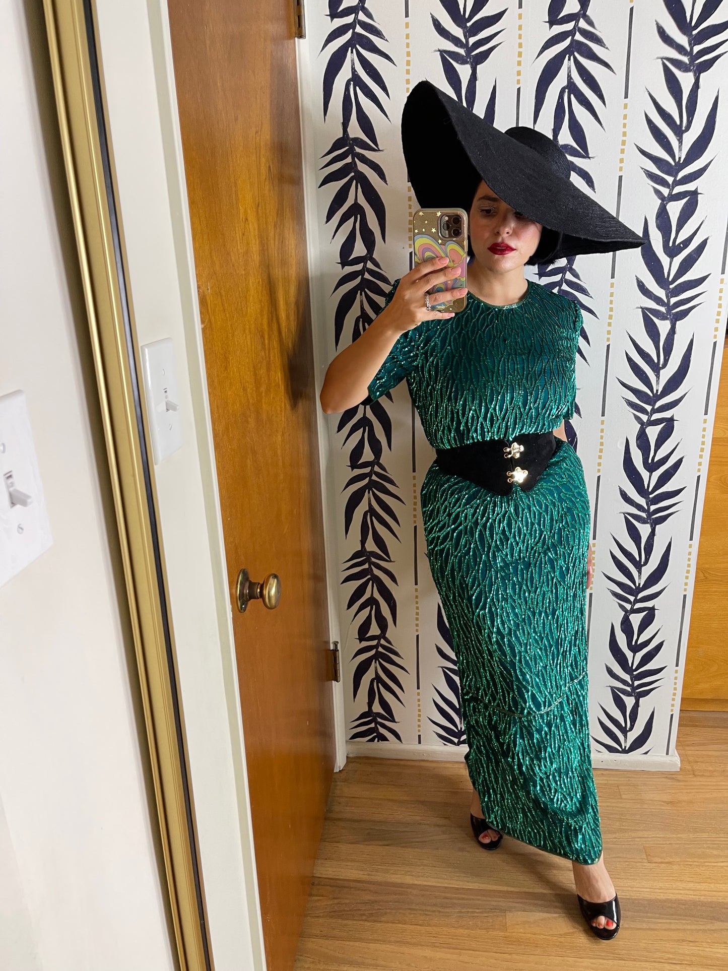 Vintage 60s “Laurence Kazar” Emerald City Green Sequins Dress Best Fits Sizes S-M