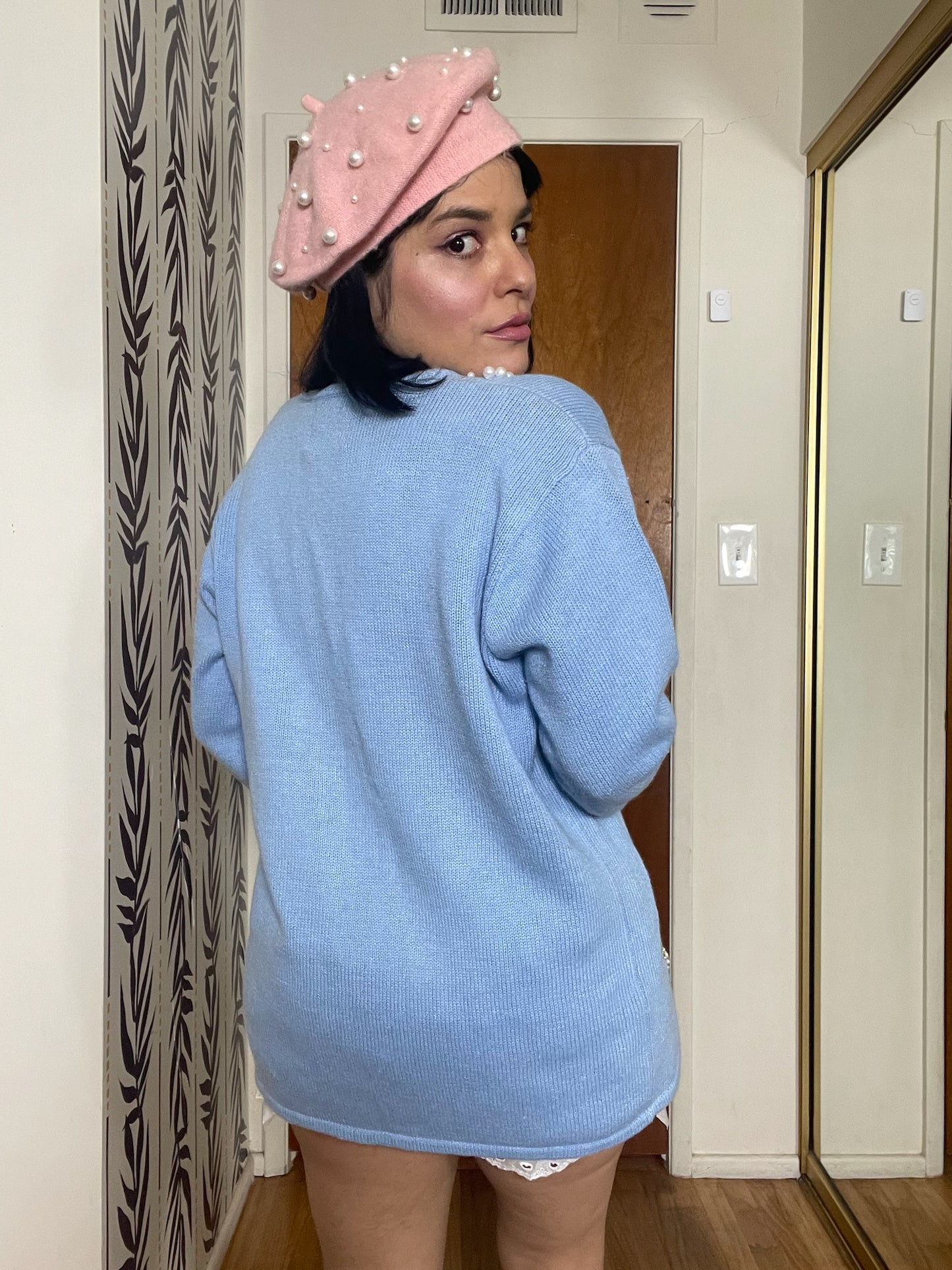 Vintage 90s "Story Book Knits" Blue Treasure Chest Cardigan Size M - Fits Most Sizes
