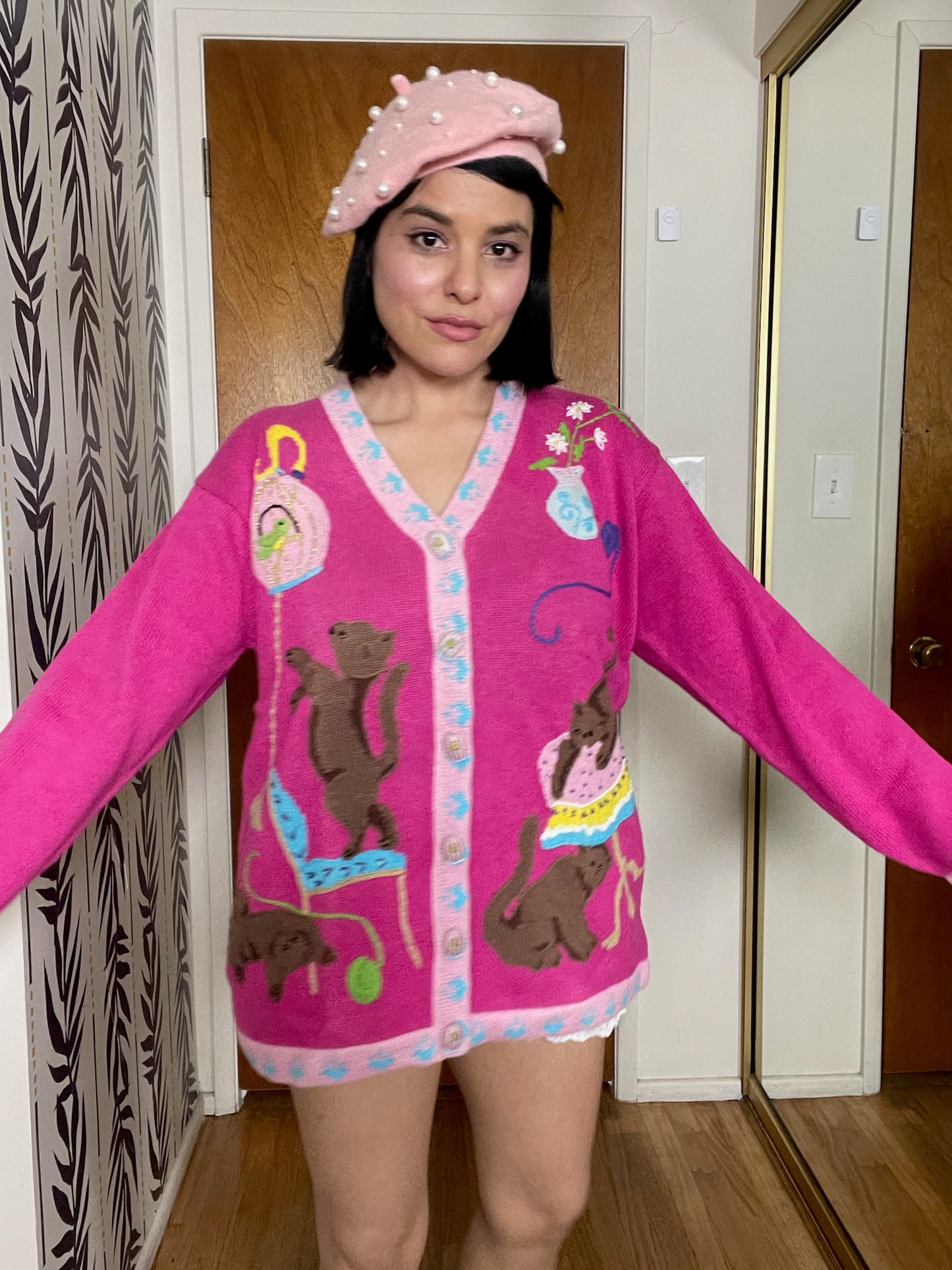 DEAD STOCK Vintage 90s "Story Book Knits" Cats Playing Cardigan - Fits Most Sizes