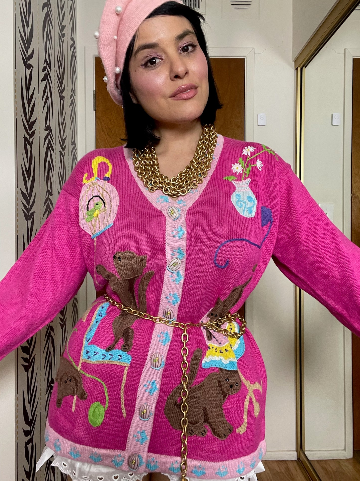 DEAD STOCK Vintage 90s "Story Book Knits" Cats Playing Cardigan - Fits Most Sizes
