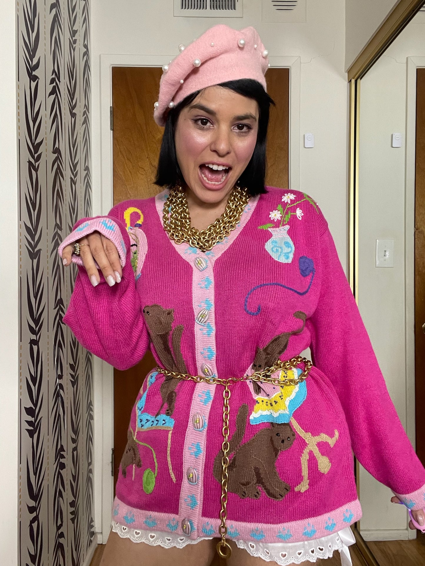 DEAD STOCK Vintage 90s "Story Book Knits" Cats Playing Cardigan - Fits Most Sizes