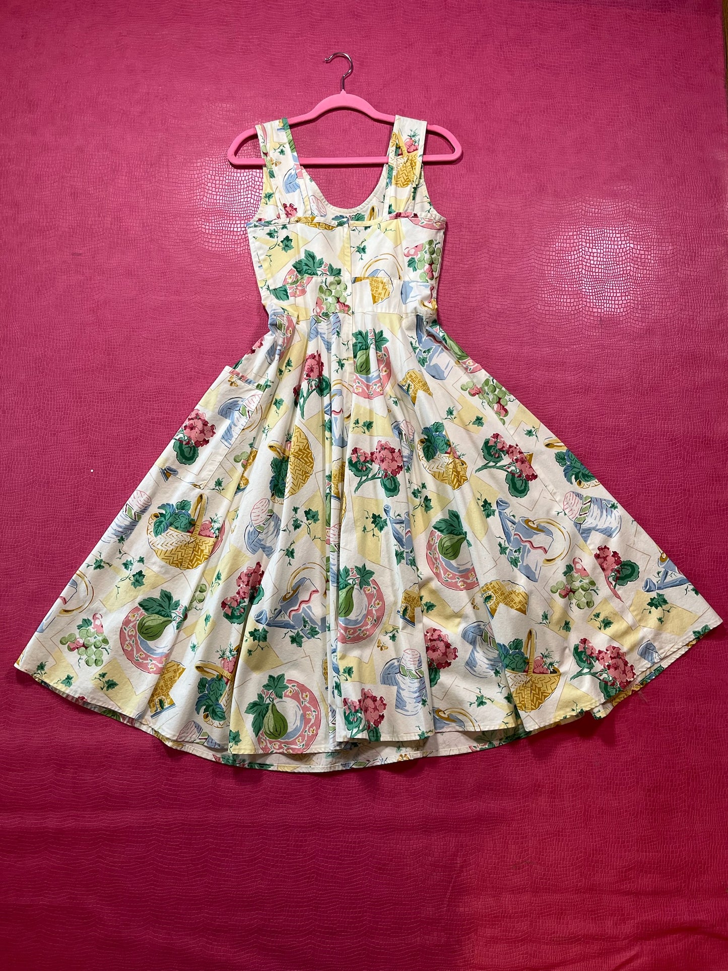 Vintage 80s "Karen Alexander" Picnic Basket Print Dress - Best Fits Size XS-S