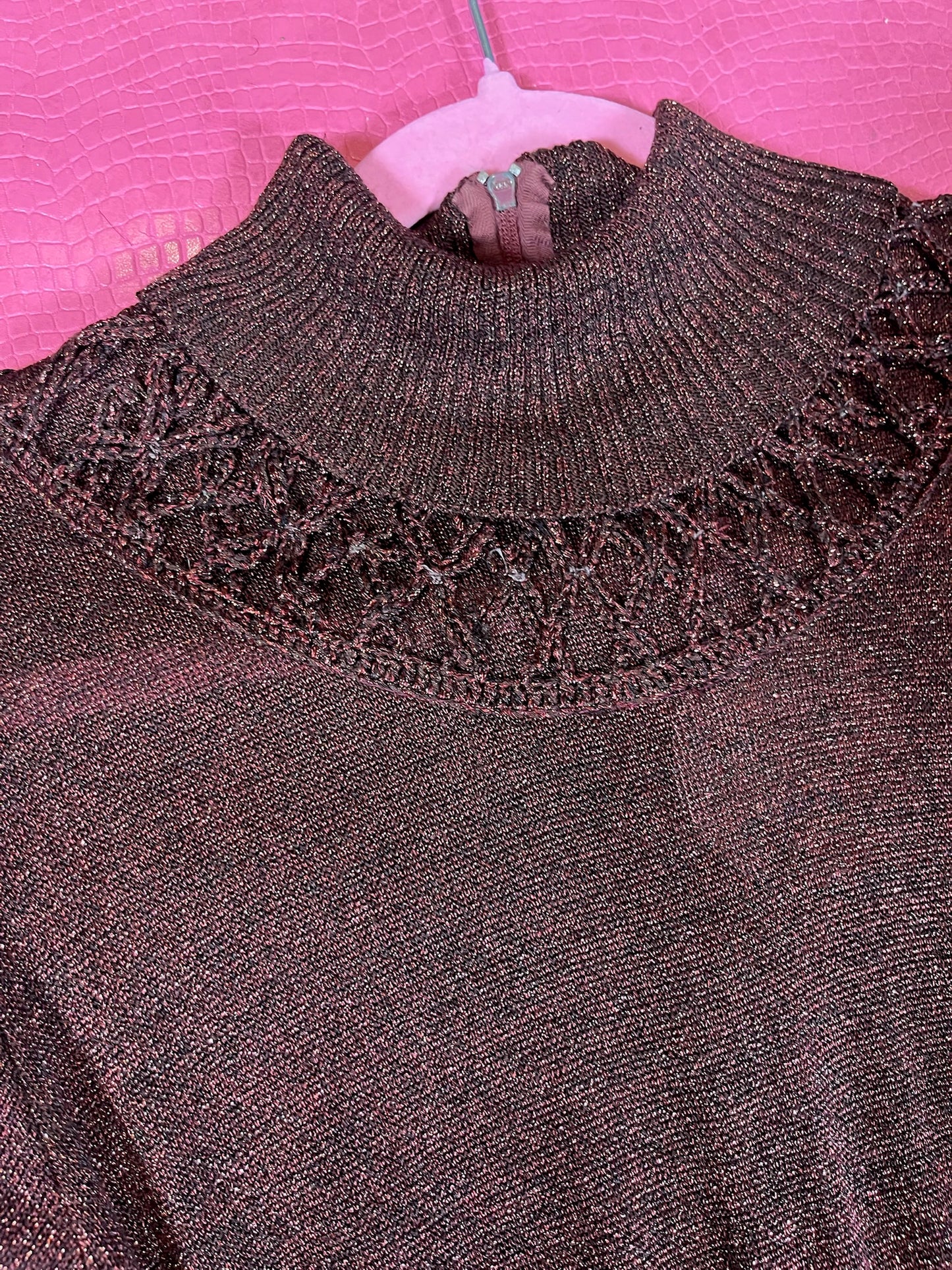 Vintage 60s 70s "Ruffians" Burgundy Glitter Knit Maxi Dress - Best Fits Size XS-L