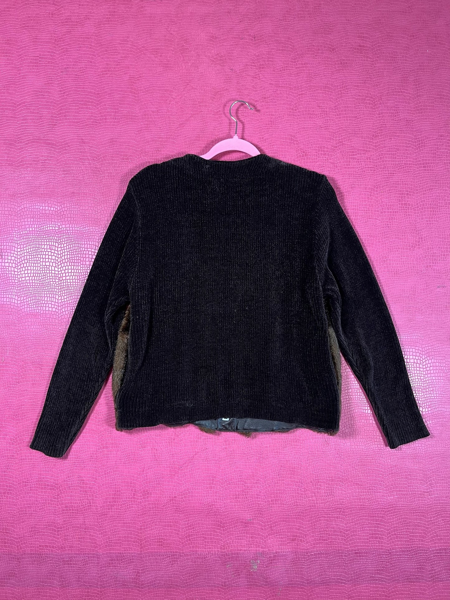 Vintage 80s "Lisa International" Leather & Faux Fur Knit Cardigan - Best Fits Size XS-M, Possible L