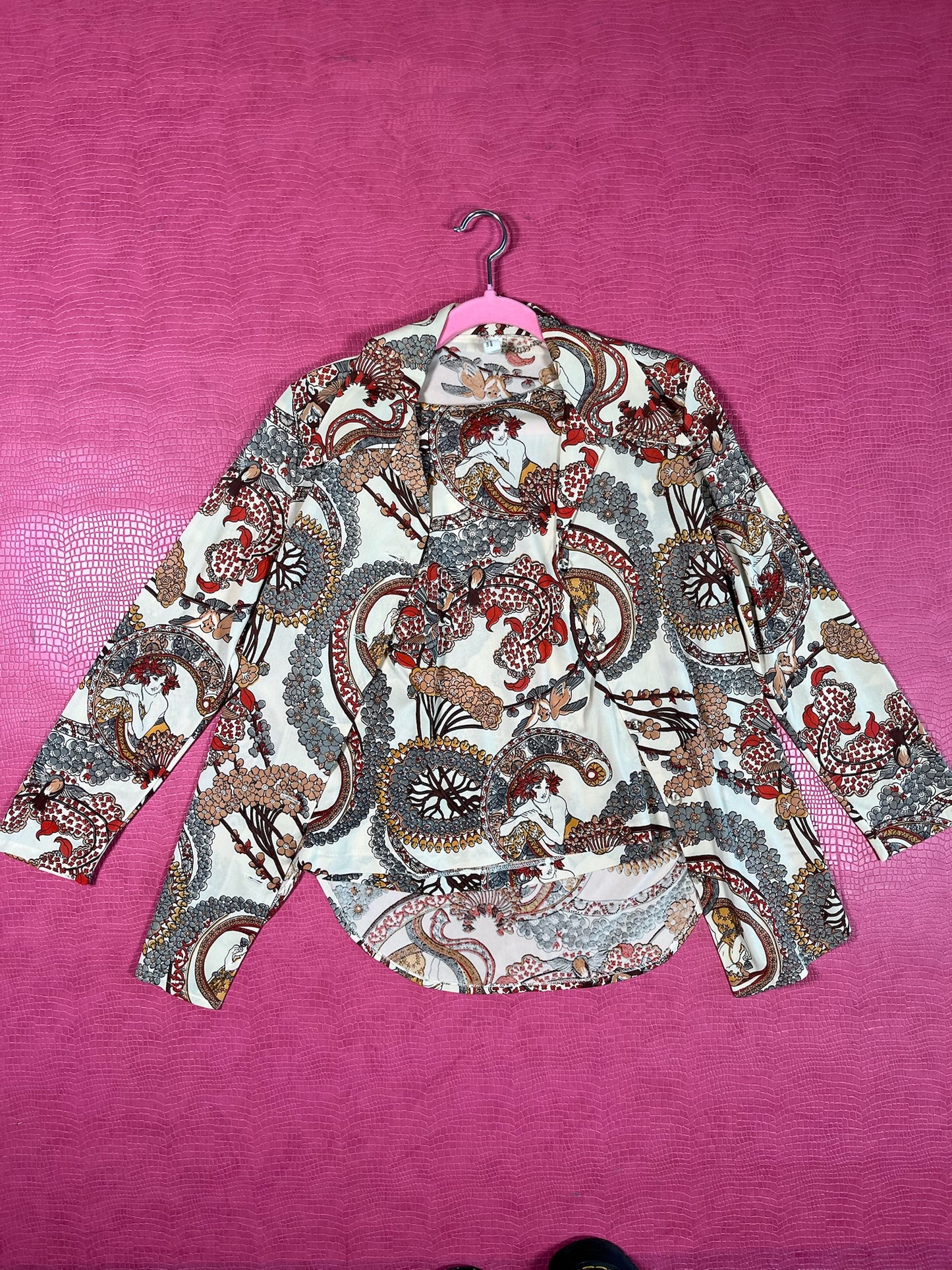 Vintage 70s Novelty Art Nouveau Print 3-piece - Best Fits Size XS-M